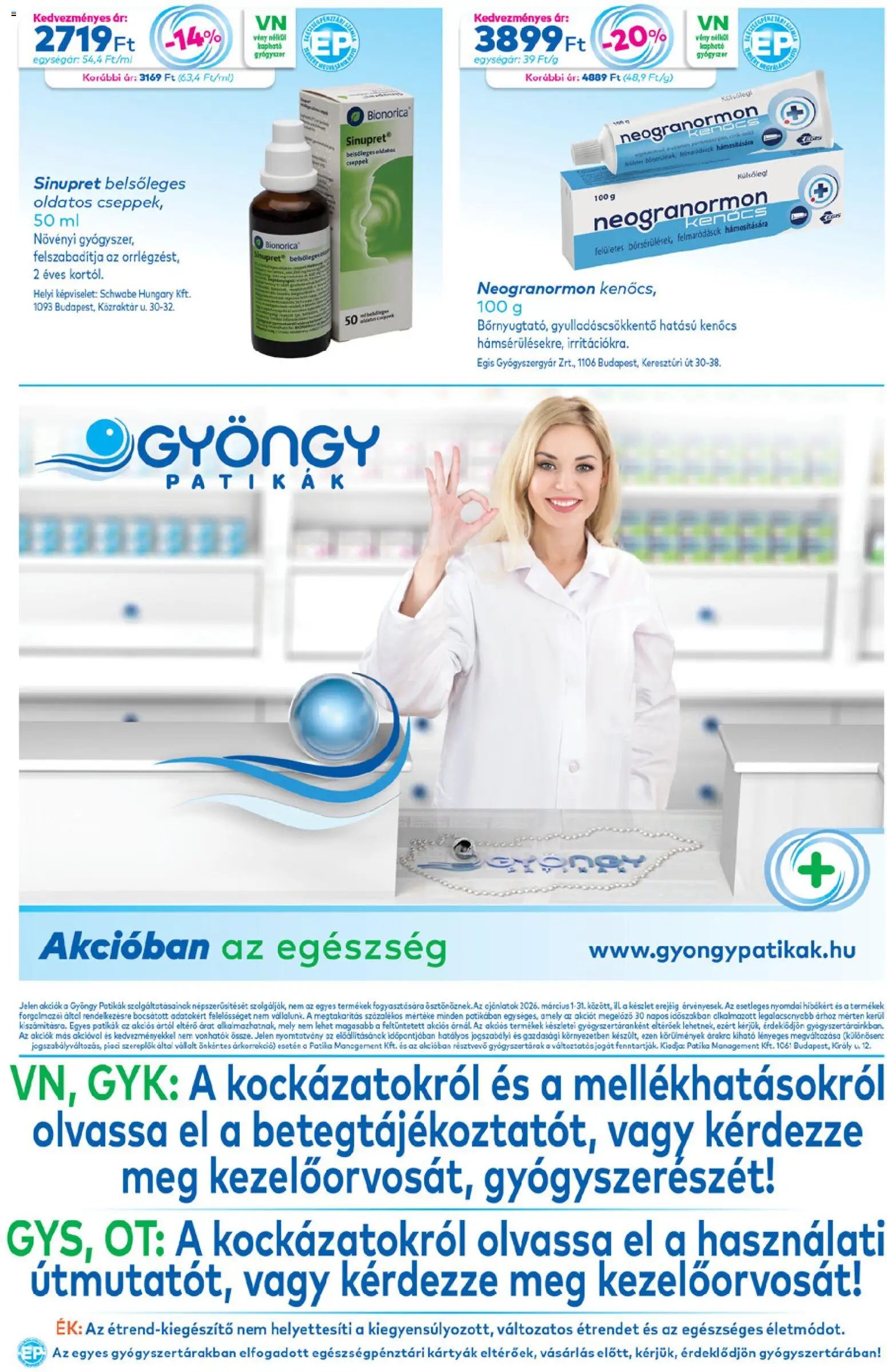 Gyöngy Patikák újság 2026.03.01. Gyöngy Patikák akciós újság (2026-03-01 - 2026-03-31)