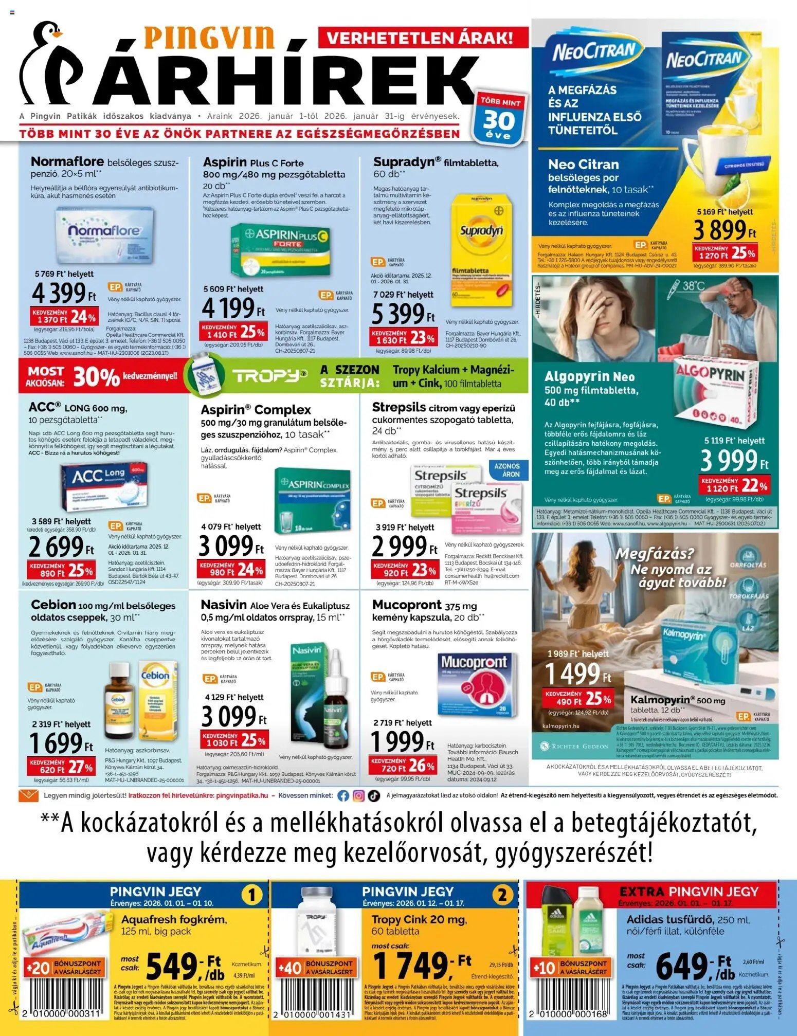 Pingvin Patika újság 2026.01.01. Akciós újság Pingvin Patika (2026-01-01 - 2026-01-31)