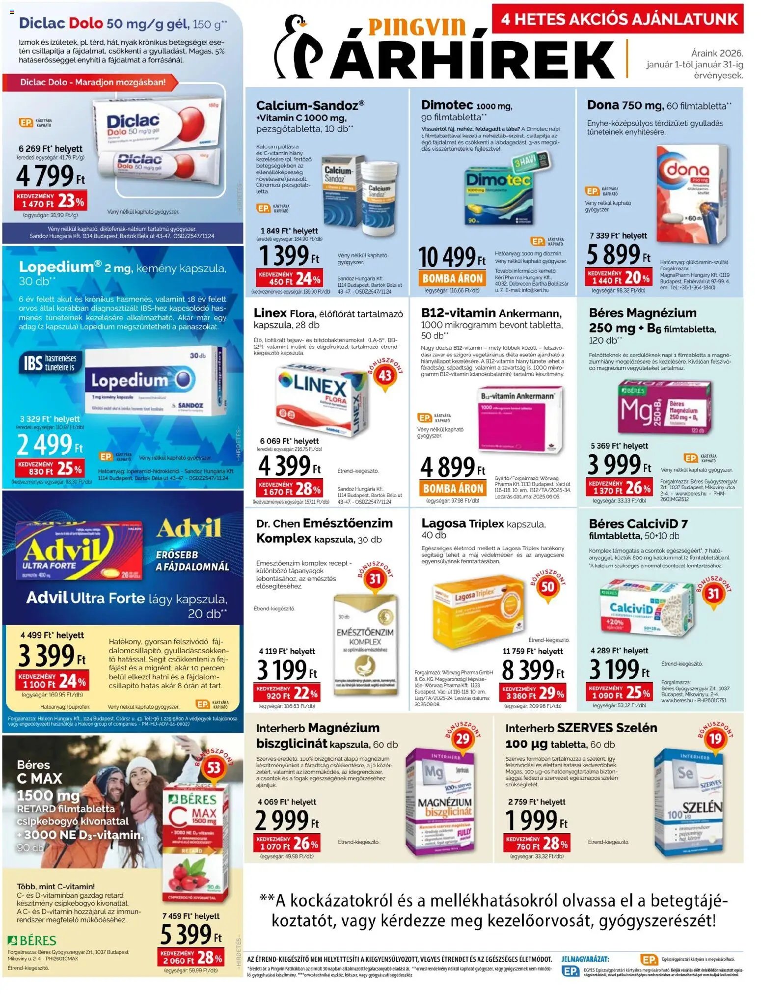 Pingvin Patika újság 2026.01.01. Akciós újság Pingvin Patika (2026-01-01 - 2026-01-31)