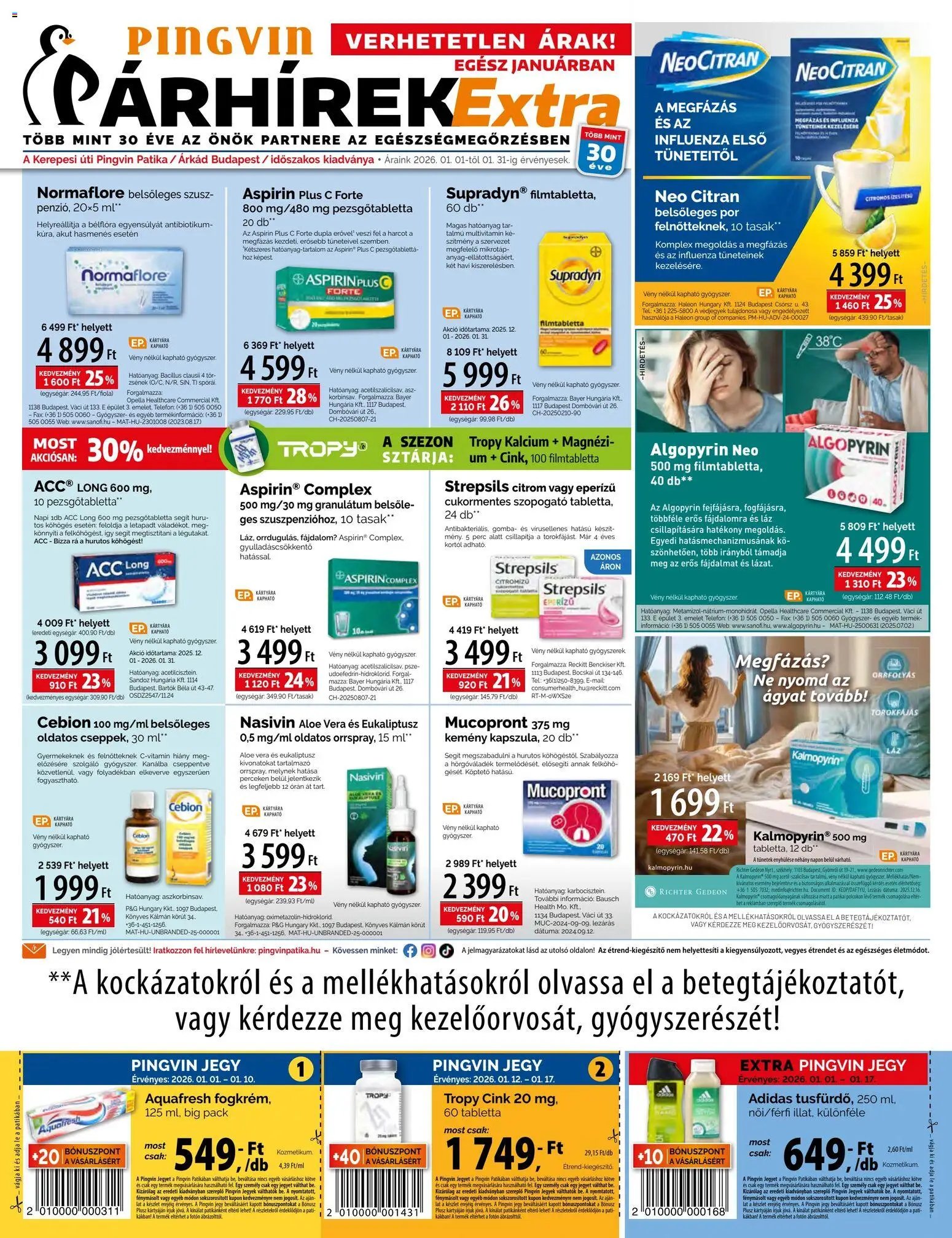 Pingvin Patika újság 2026.01.01. Pingvin Árhírek Extra (2026-01-01 - 2026-01-31)
