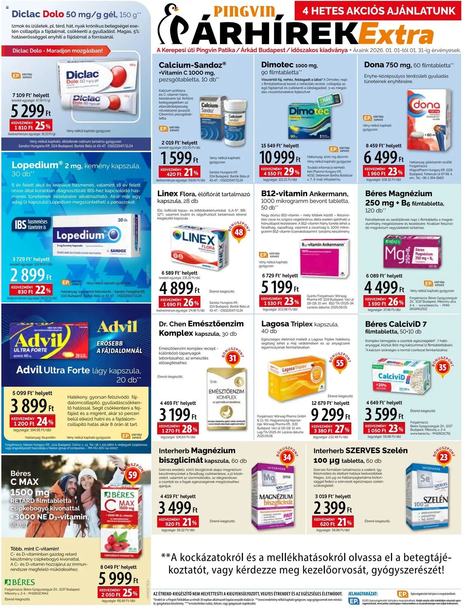 Pingvin Patika újság 2026.01.01. Pingvin Árhírek Extra (2026-01-01 - 2026-01-31)