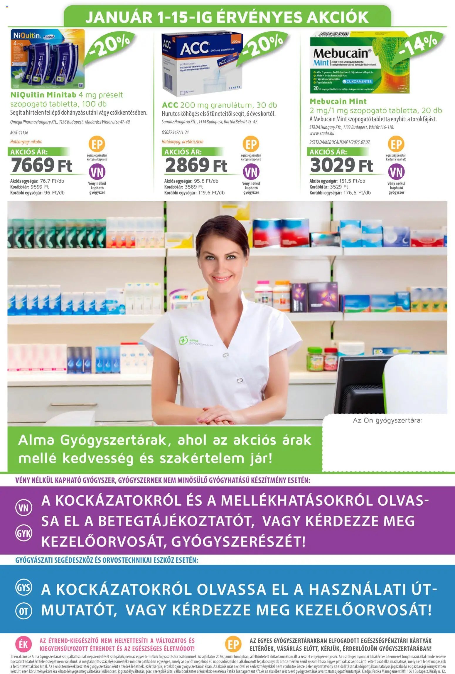 Alma Gyógyszertárak újság 2026.01.01. Akciós újság Alma Gyógyszertárak (2026-01-01 - 2026-01-31)