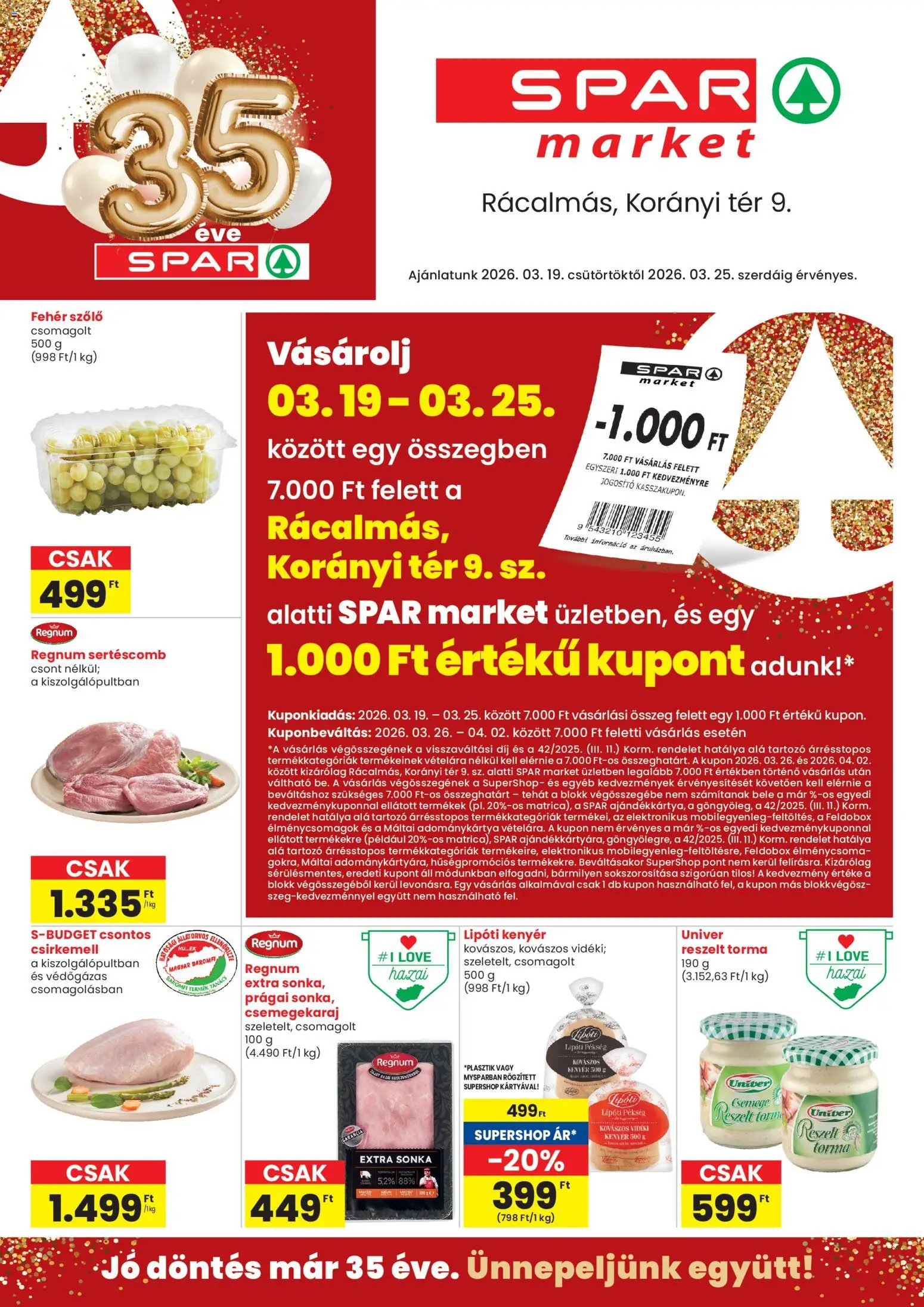 Spar Market újság 2026.03.13. Spar market Rácalmás Korányi tér (2026-03-13 - 2026-03-25)