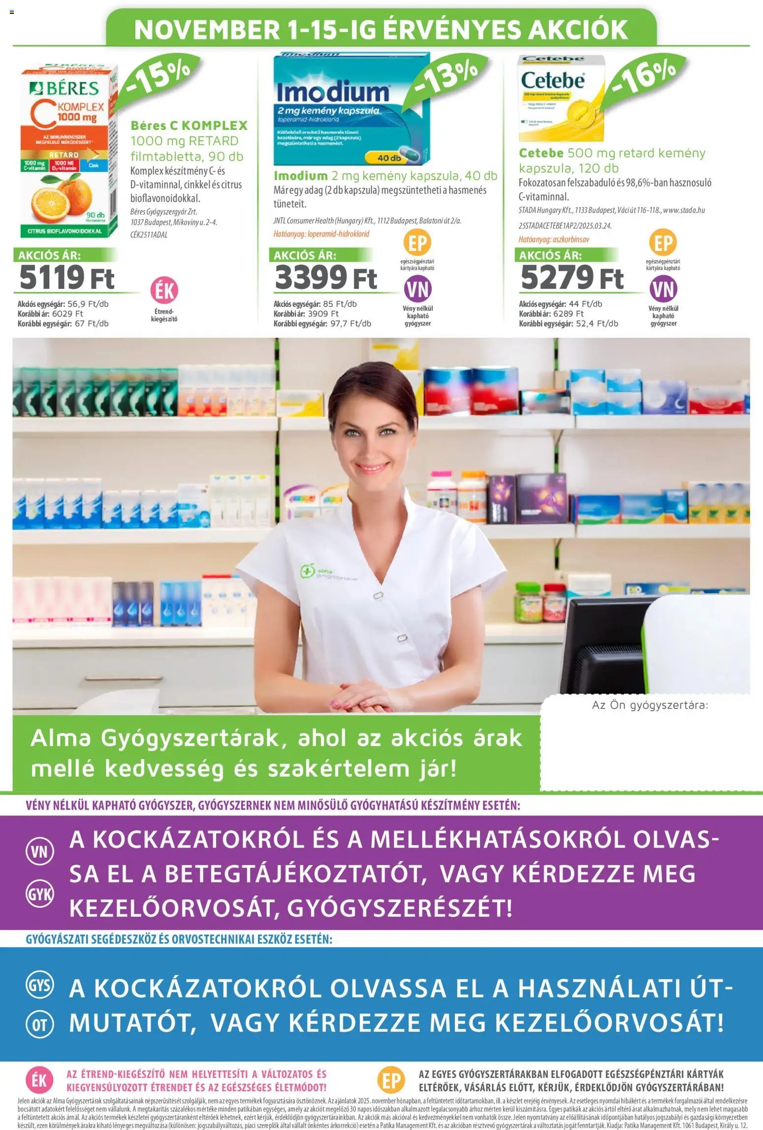 Alma Gyógyszertárak újság 2025.11.01. Akciós újság Alma Gyógyszertárak (2025-11-01 - 2025-11-30)