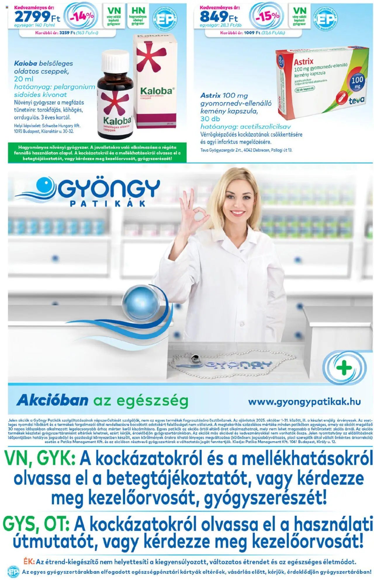 Gyöngy Patikák újság 2025.10.01. Akciós újság Gyöngy Patikák (2025-10-01 - 2025-10-31)