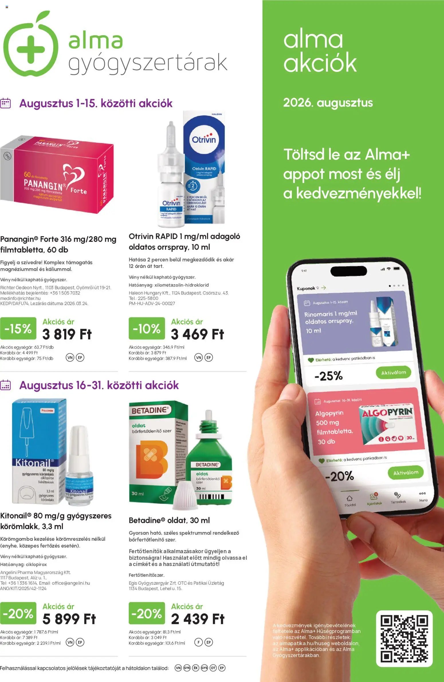 Alma Gyógyszertárak újság 2026.08.01. Alma Gyógyszertárak akciós újság