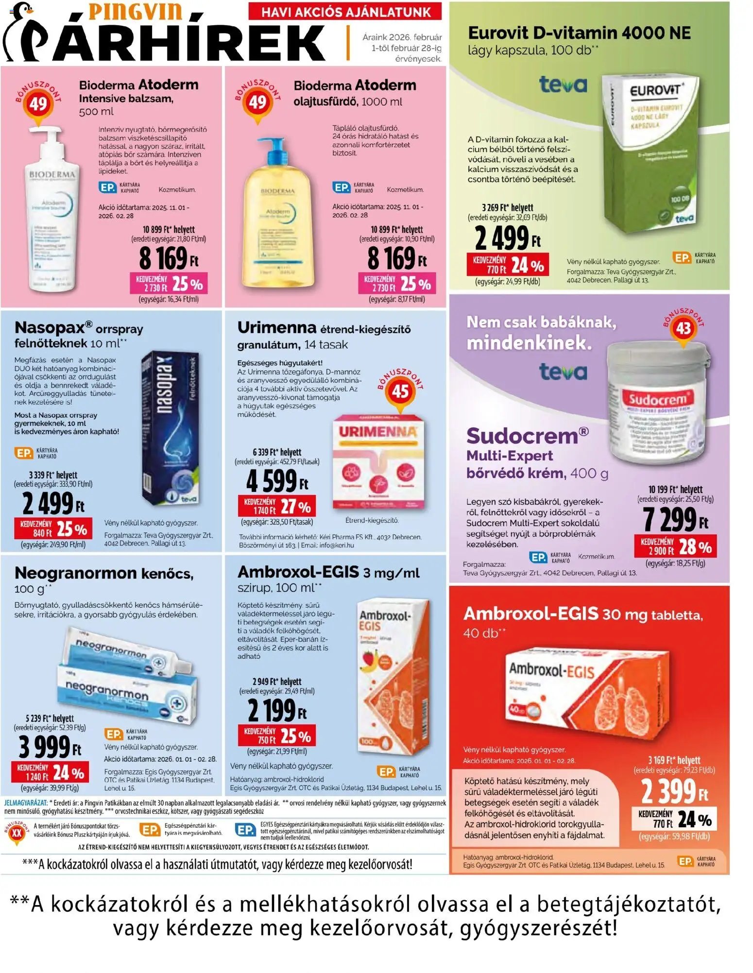Pingvin Patika újság 2026.02.01. Akciós újság Pingvin Patika (2026-02-01 - 2026-02-28)