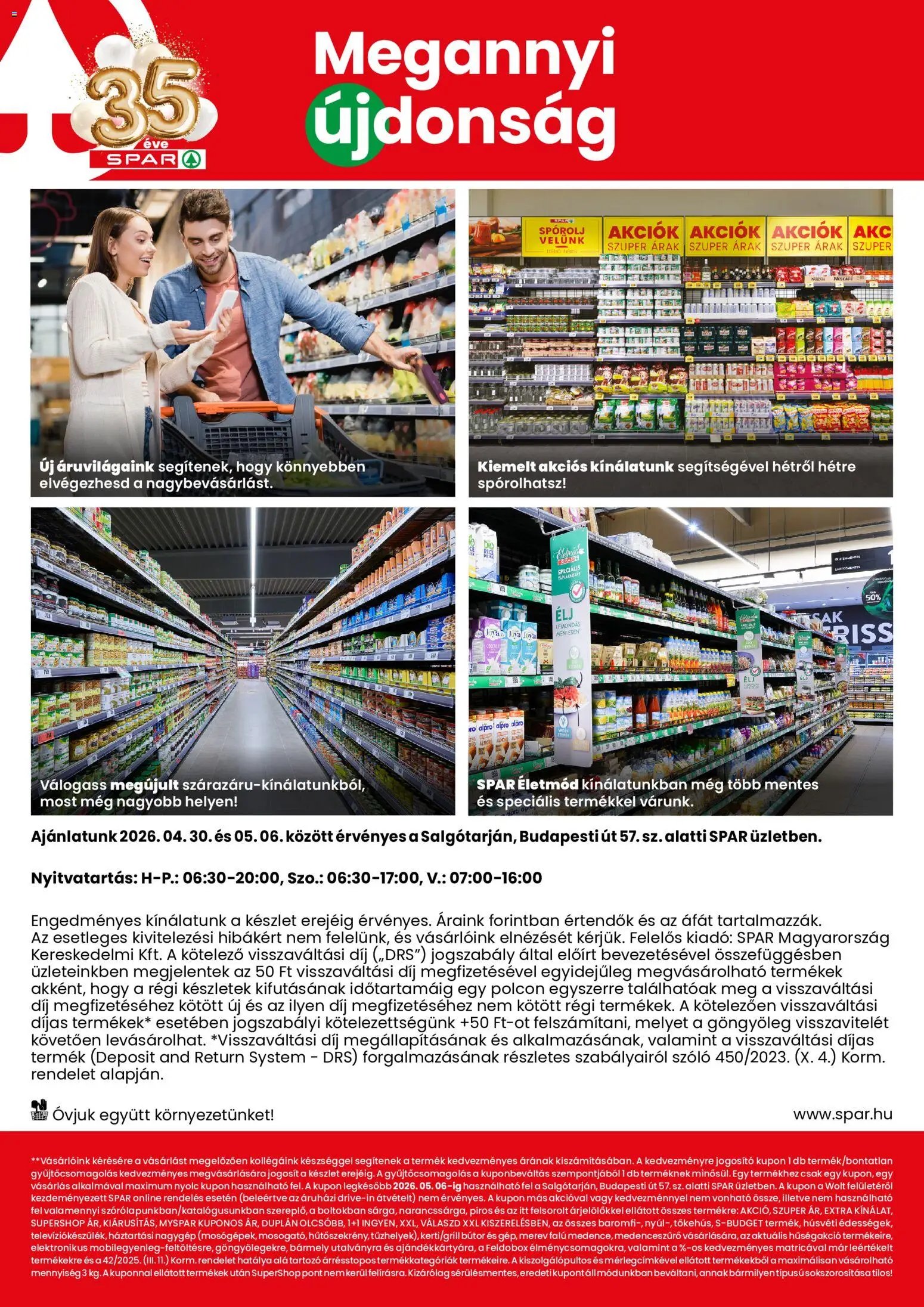 Spar újság 2026.04.30. Spar Salgótarján Budapesti út üzlet megújulás (2026-04-30 - 2026-05-06)