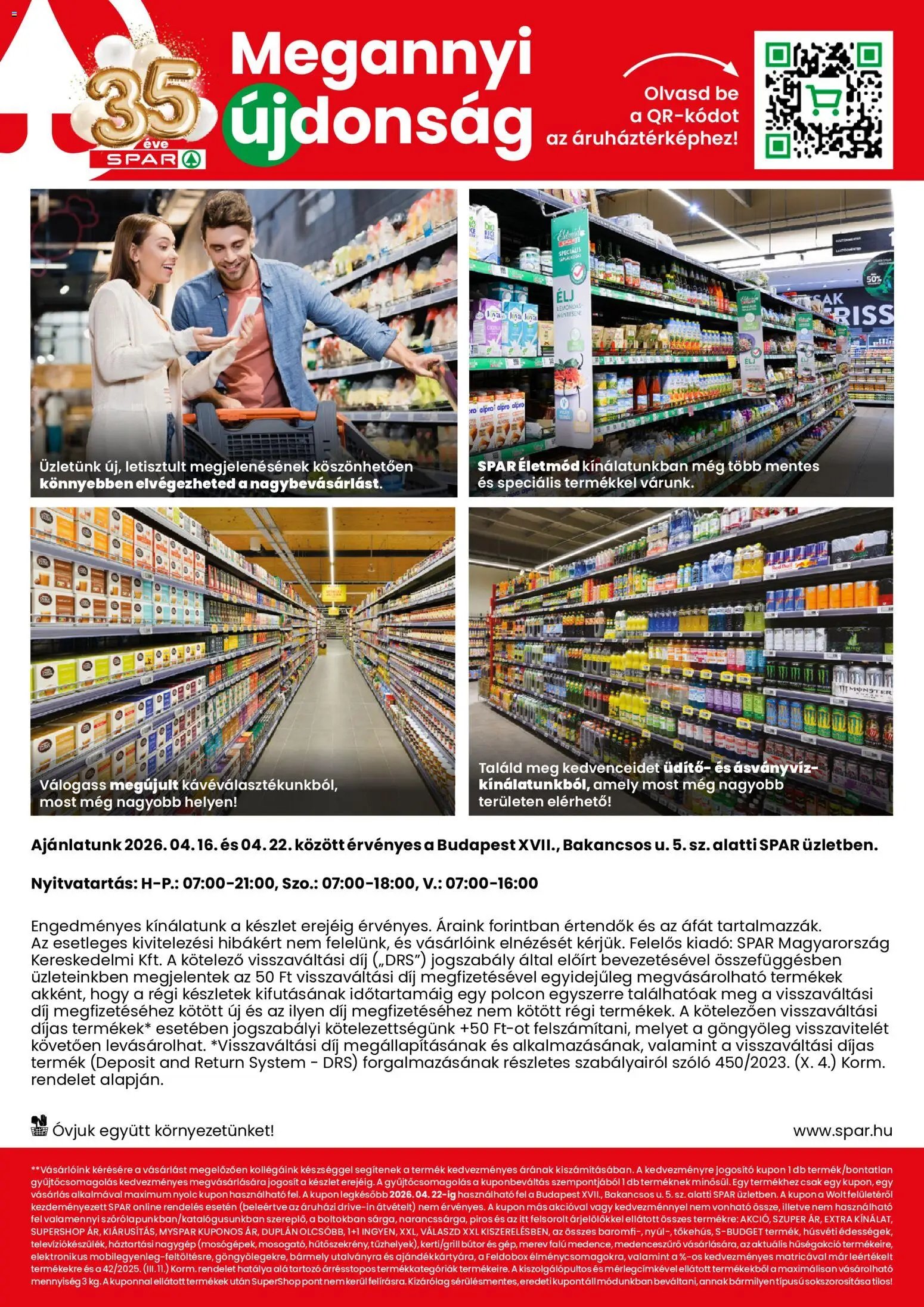 Spar újság 2026.04.16. Spar BP Bakancsos utca üzlet megújulás (2026-04-16 - 2026-04-22)