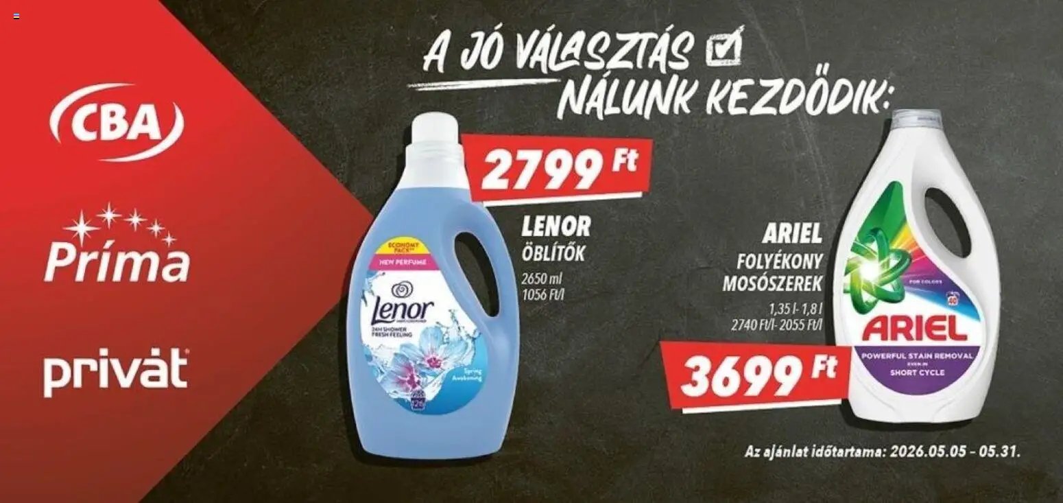CBA Príma újság 2026.05.05. CBA Príma Aktuális óriásplakátok (2026-05-05 - 2026-05-31)