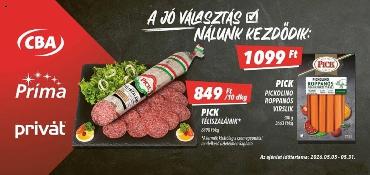 CBA Príma újság 2026.05.05. CBA Príma Aktuális óriásplakátok (2026-05-05 - 2026-05-31)