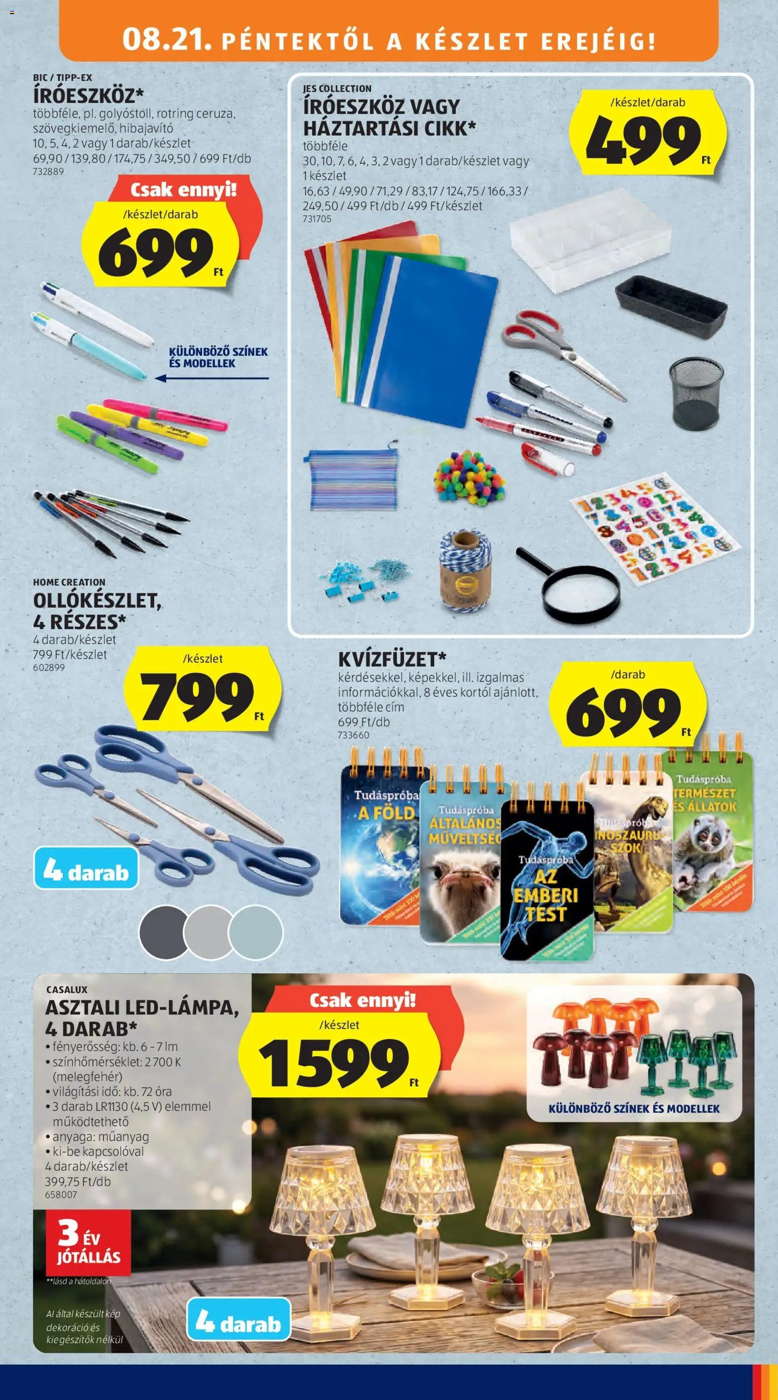 Aldi újság 2026.08.21. Aldi Középső sor termékei