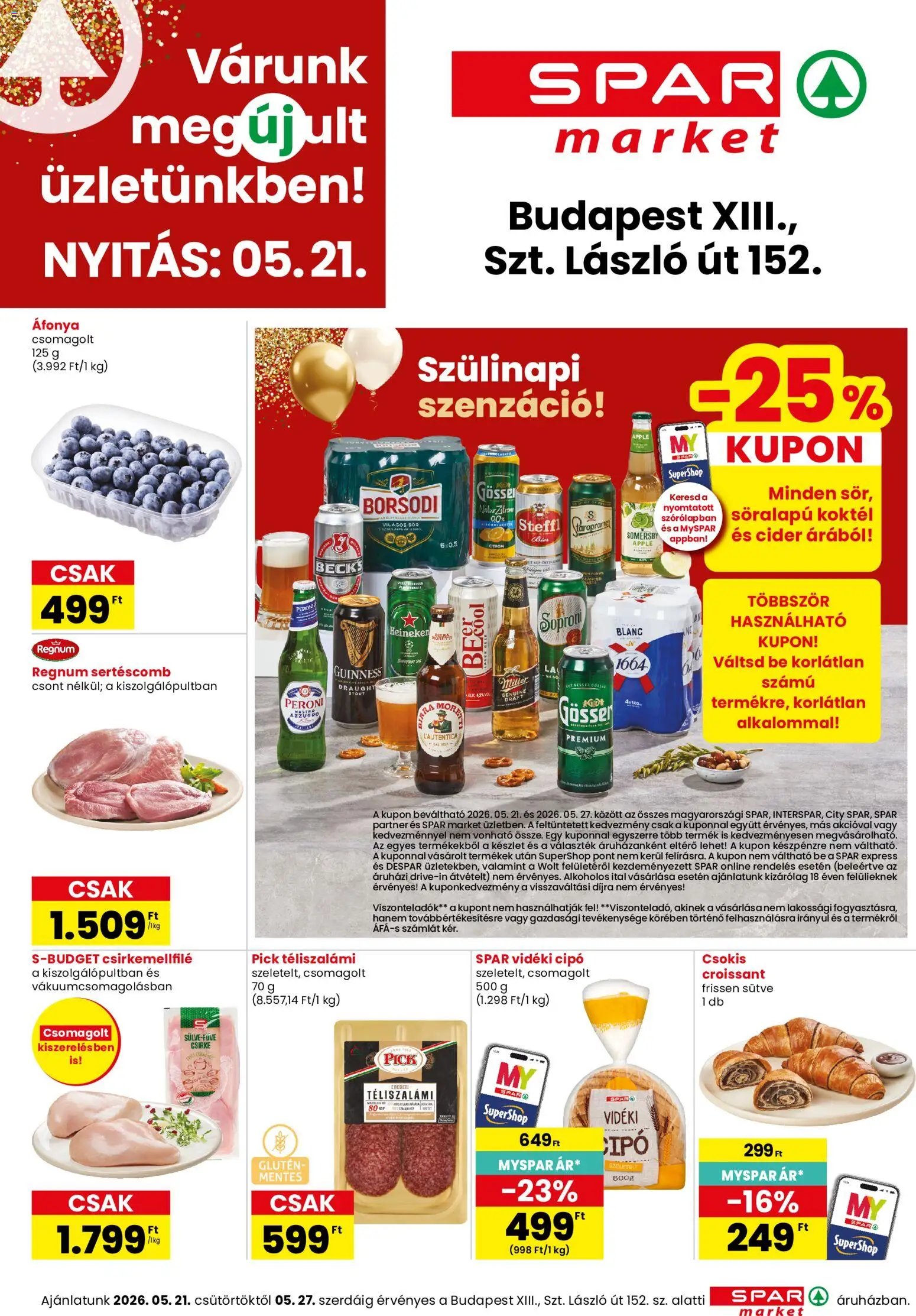 Spar Market újság 2026.05.21. Spar Market Bp. XIII. Szt. László út 152. üzlet megújulás (2026-05-21 - 2026-05-27)