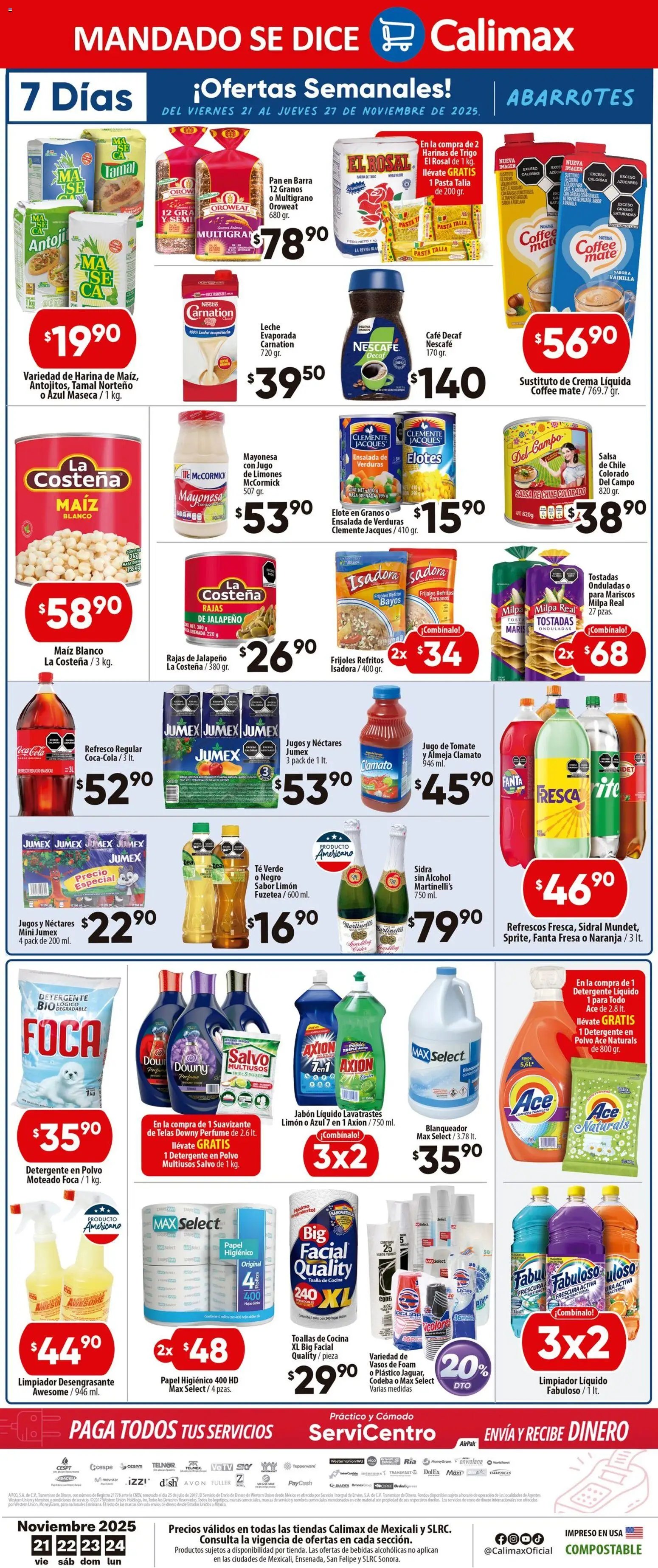 Calimax oferta desde 21/11/2025 Folleto Mexicali y SLRC (2025-11-21 - 2025-11-24)
