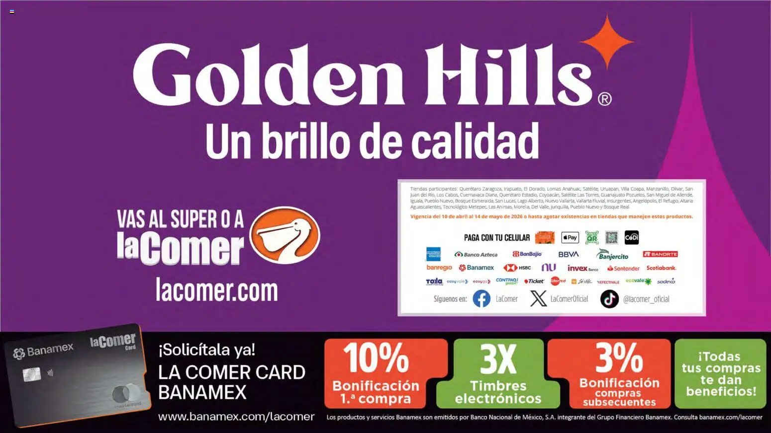 La Comer oferta desde 10/04/2026 La Comer folleto Golden Hills (2026-04-10 - 2026-05-14)