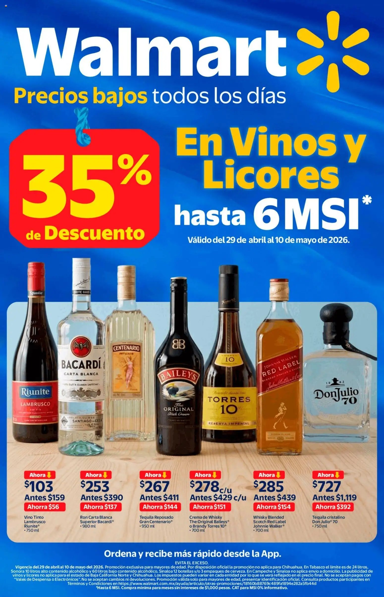 Walmart oferta desde 29/04/2026 Walmart folleto Vinos y licores con 35% de descuento (2026-04-29 - 2026-05-10)