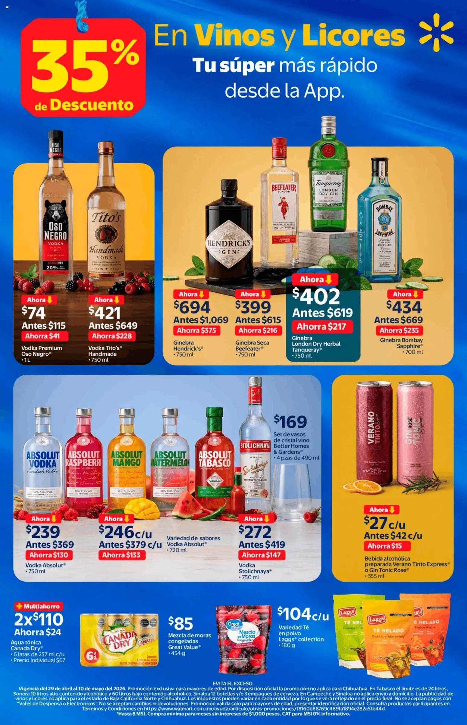 Walmart oferta desde 29/04/2026 Walmart folleto Vinos y licores con 35% de descuento (2026-04-29 - 2026-05-10)