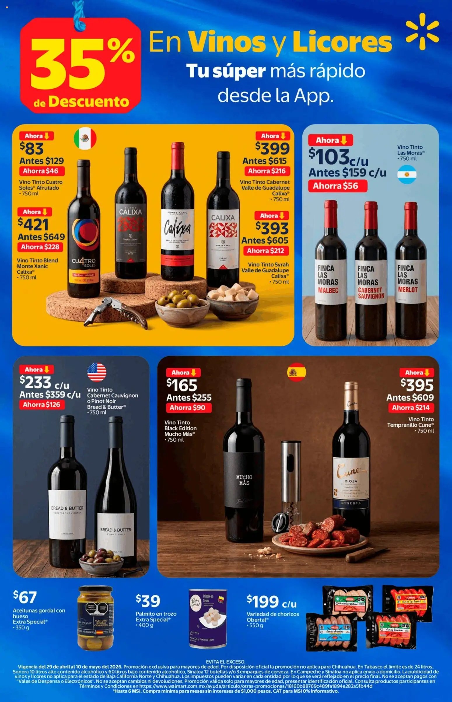 Walmart oferta desde 29/04/2026 Walmart folleto Vinos y licores con 35% de descuento (2026-04-29 - 2026-05-10)