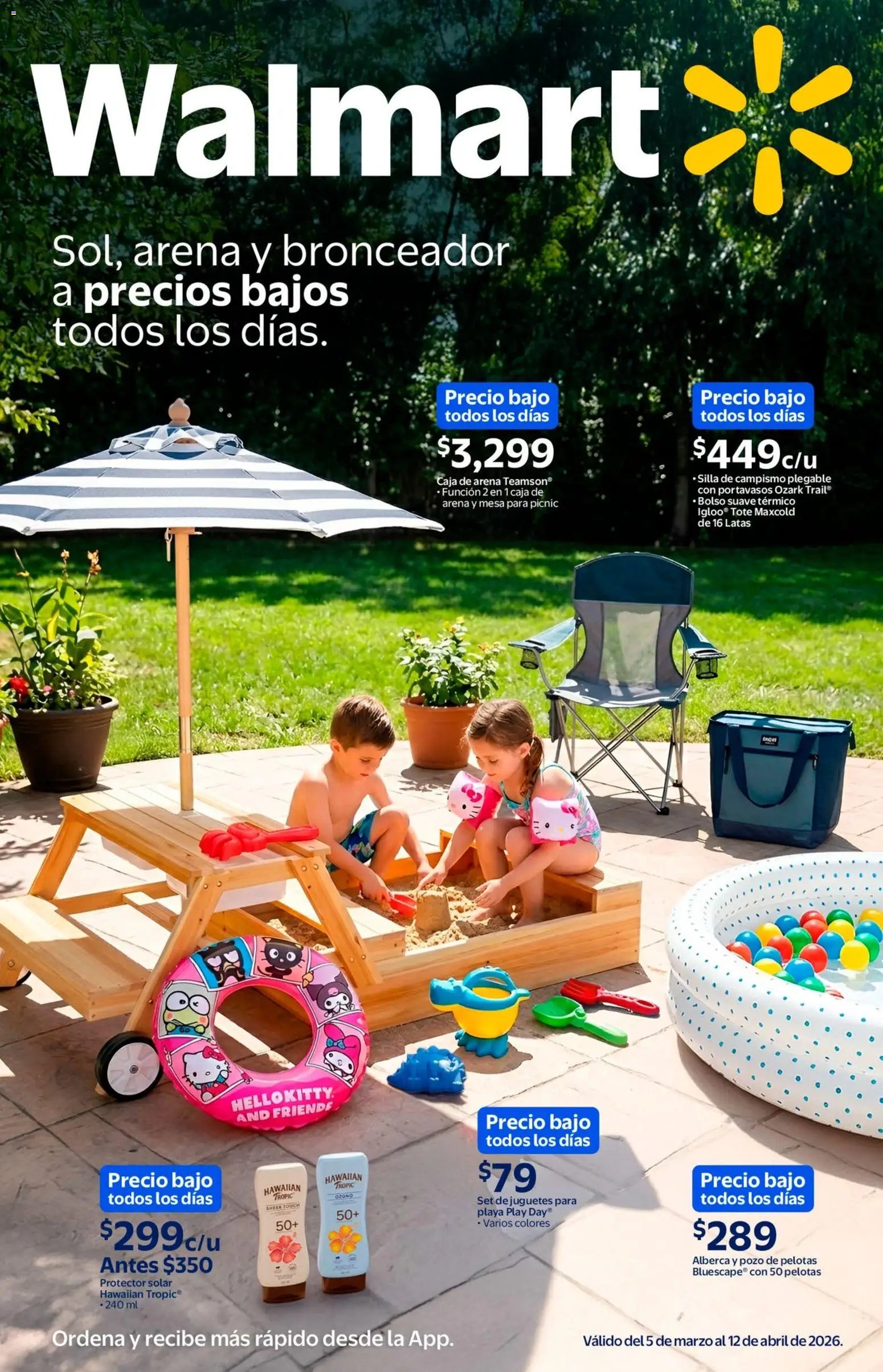 Walmart oferta desde 05/03/2026 Walmart folleto Sol, arena y bronceador a precios bajos (2026-03-05 - 2026-04-12)