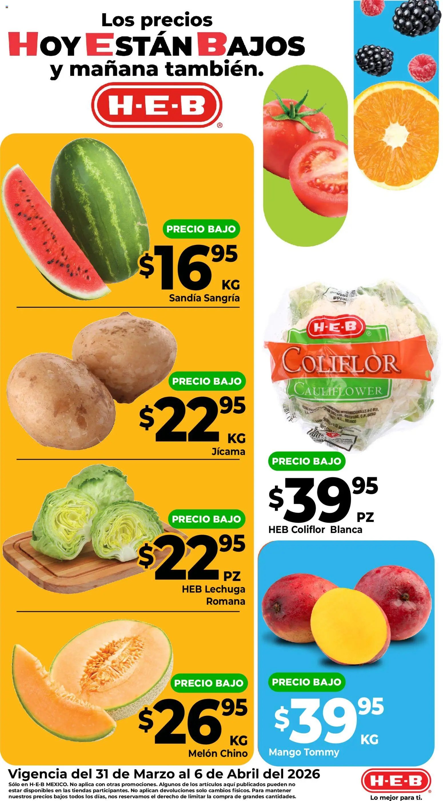H-E-B oferta desde 31/03/2026 H-E-B folleto Frutas y venduras (2026-03-31 - 2026-04-06)