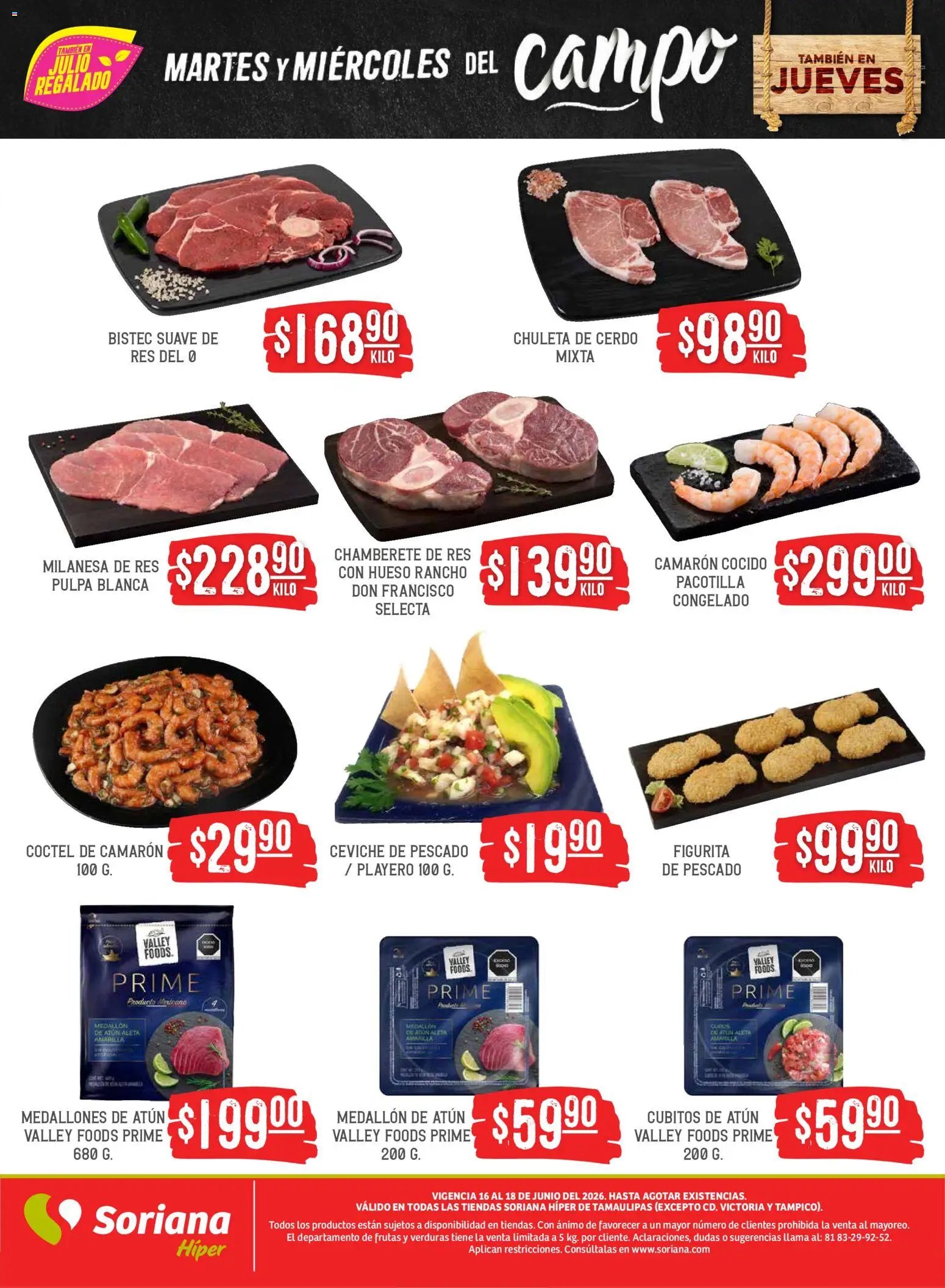 Soriana oferta desde 16/06/2026 Soriana Martes y Miércoles del Campo Híper: Tamaulipas (excepto Cd. Victoria y Tampico)