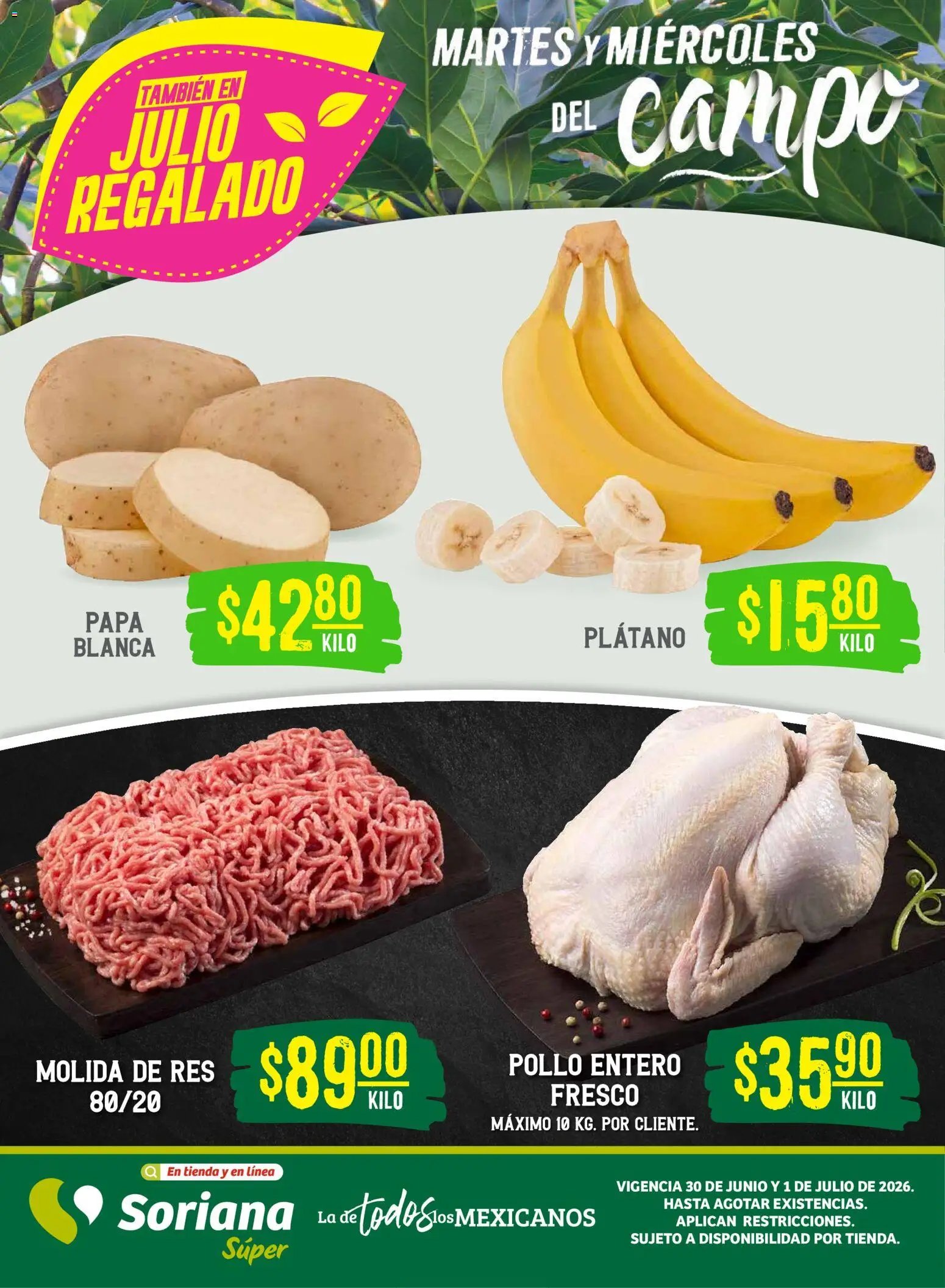 Soriana oferta desde 30/06/2026 Soriana Martes y Miércoles del Campo Súper: BCS, Son y Sin