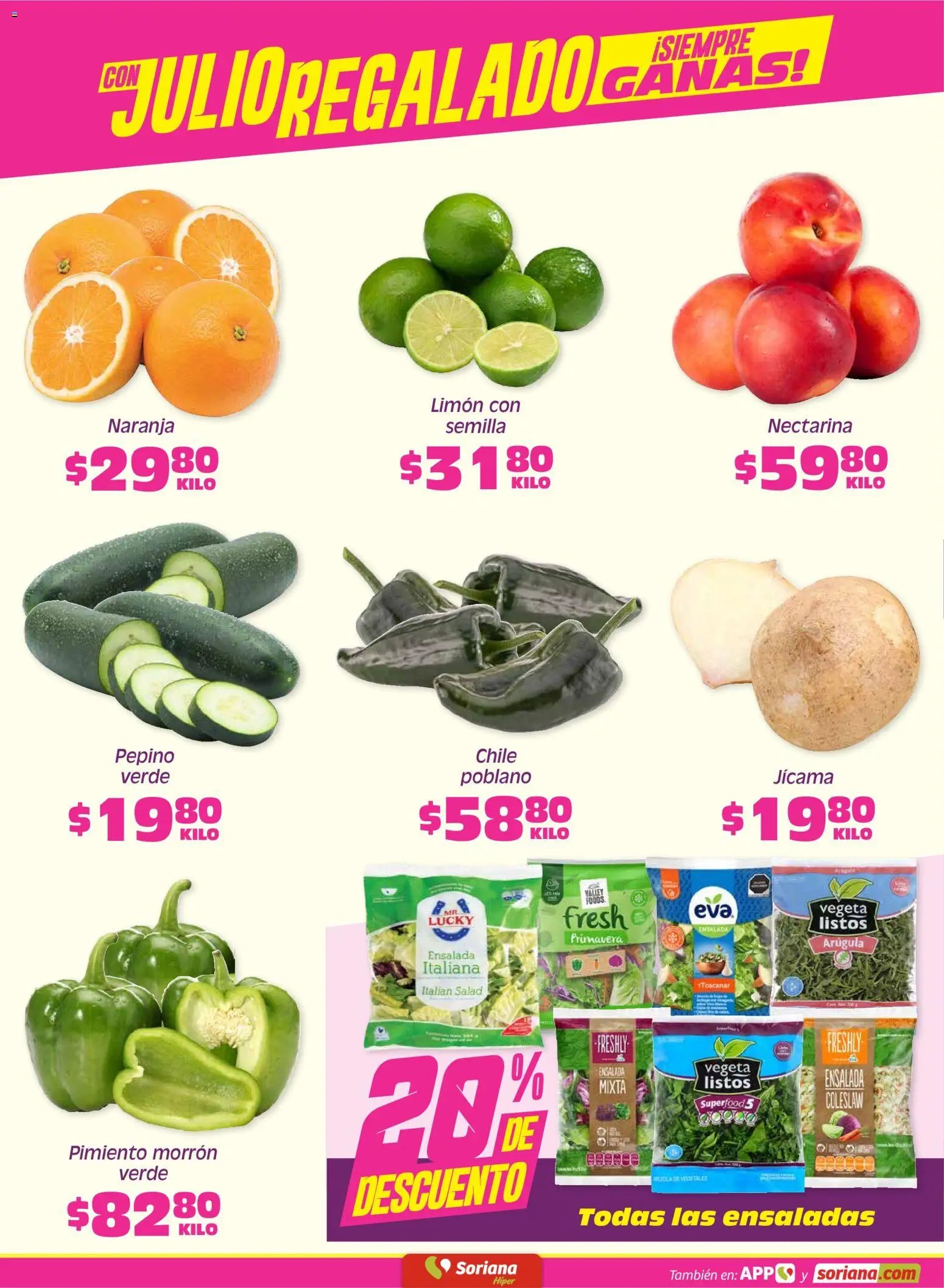 Soriana oferta desde 19/06/2026 Soriana Fin de Semana Híper: Ags, Nay, Jal, Qro, Col, Mich, Gto, Hgo, Tlax, Mor, Pue, Gro, Oax, Edo. de Mex, Valle de México, Za