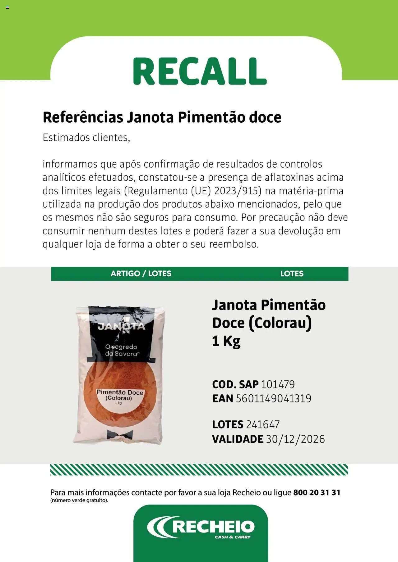 Recheio folheto a partir de 24/04/2025 Atenção Recall (2025-04-24 - 2026-12-30) | 1