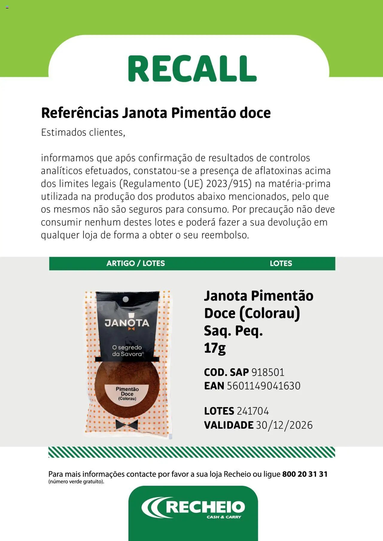 Recheio folheto a partir de 24/04/2025 Atenção Recall (2025-04-24 - 2026-12-30) | 2
