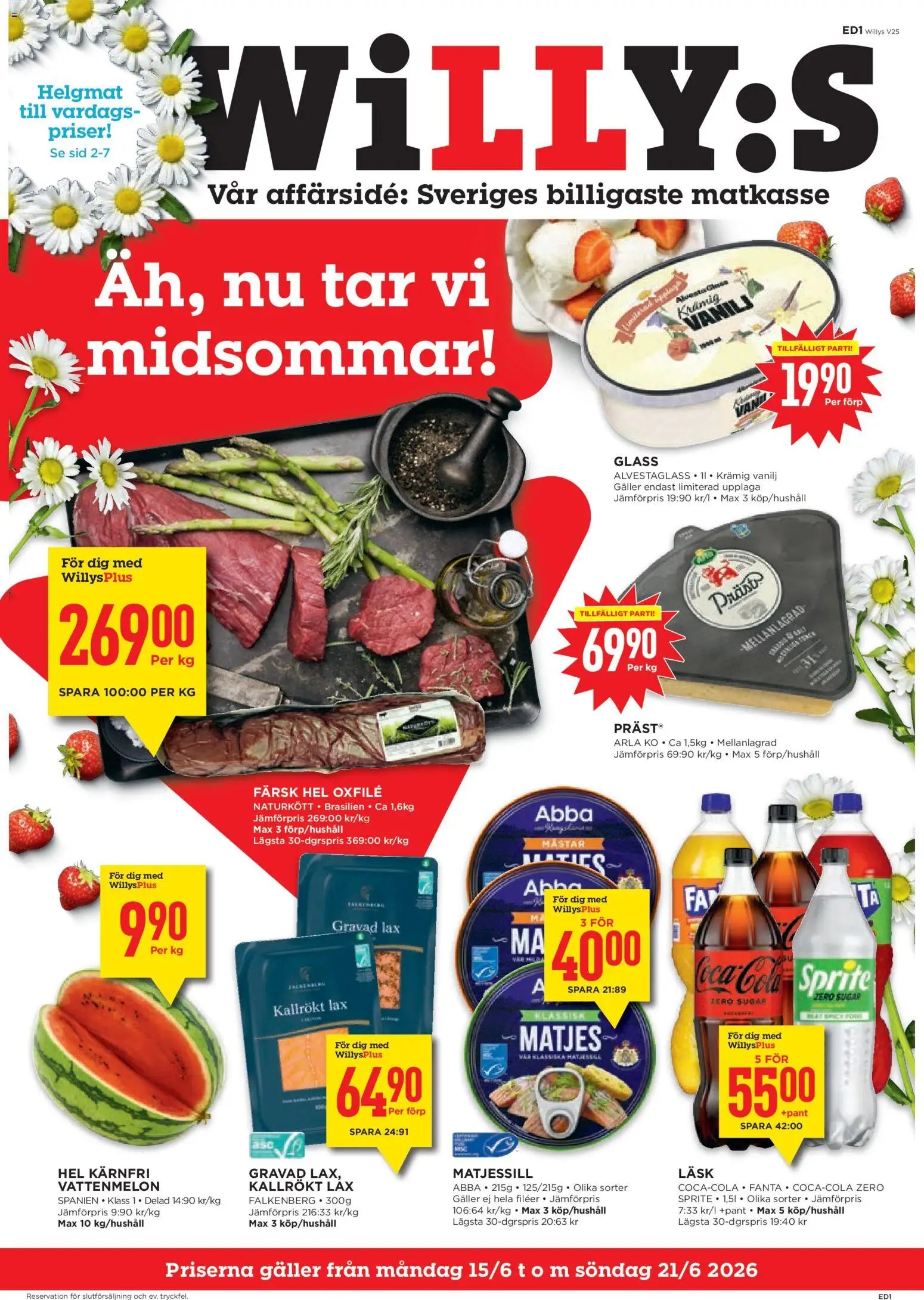 Willys Reklamblad från 15/06/2026 Willys erbjudanden