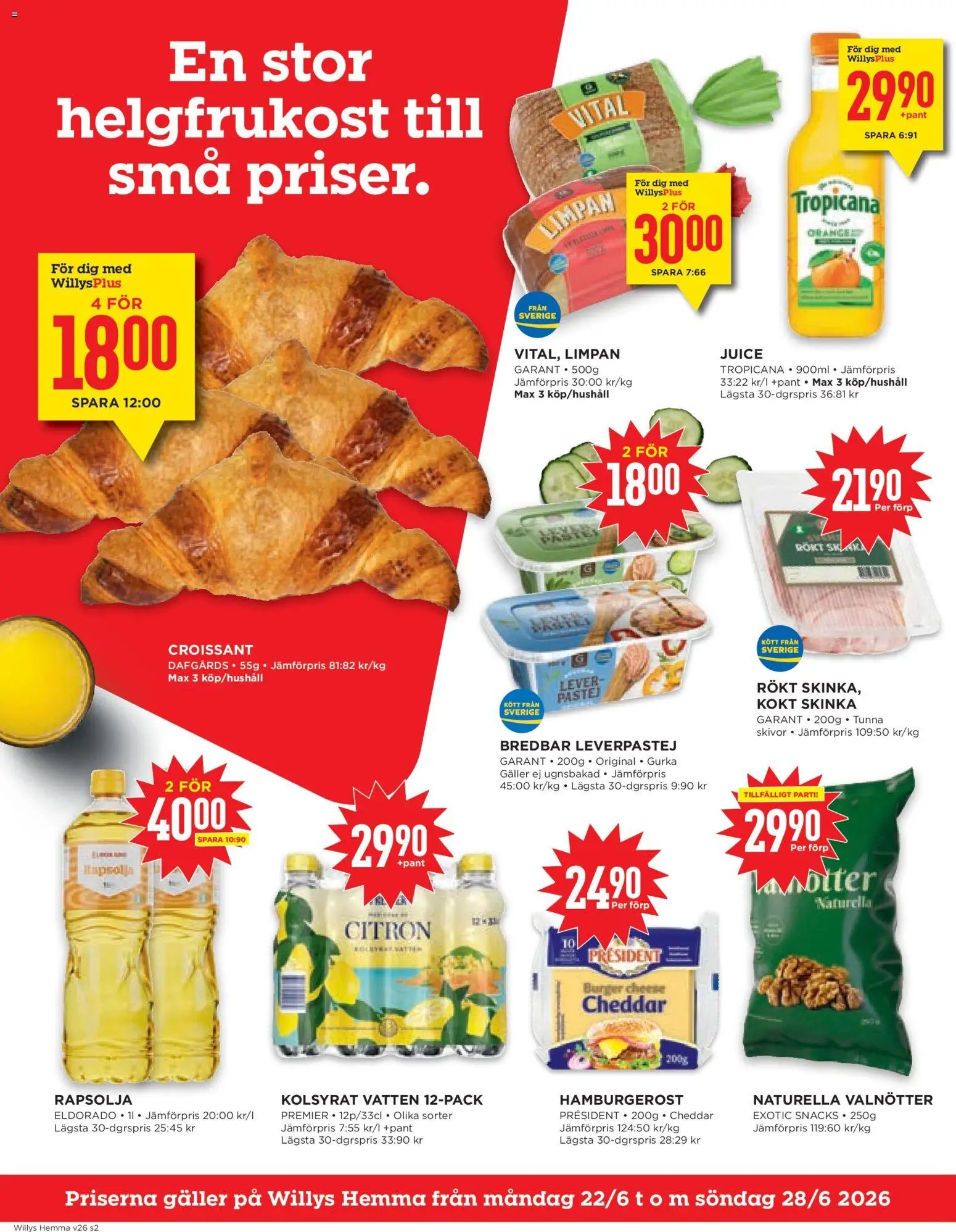Willys Reklamblad från 22/06/2026 Willys erbjudanden Hemma