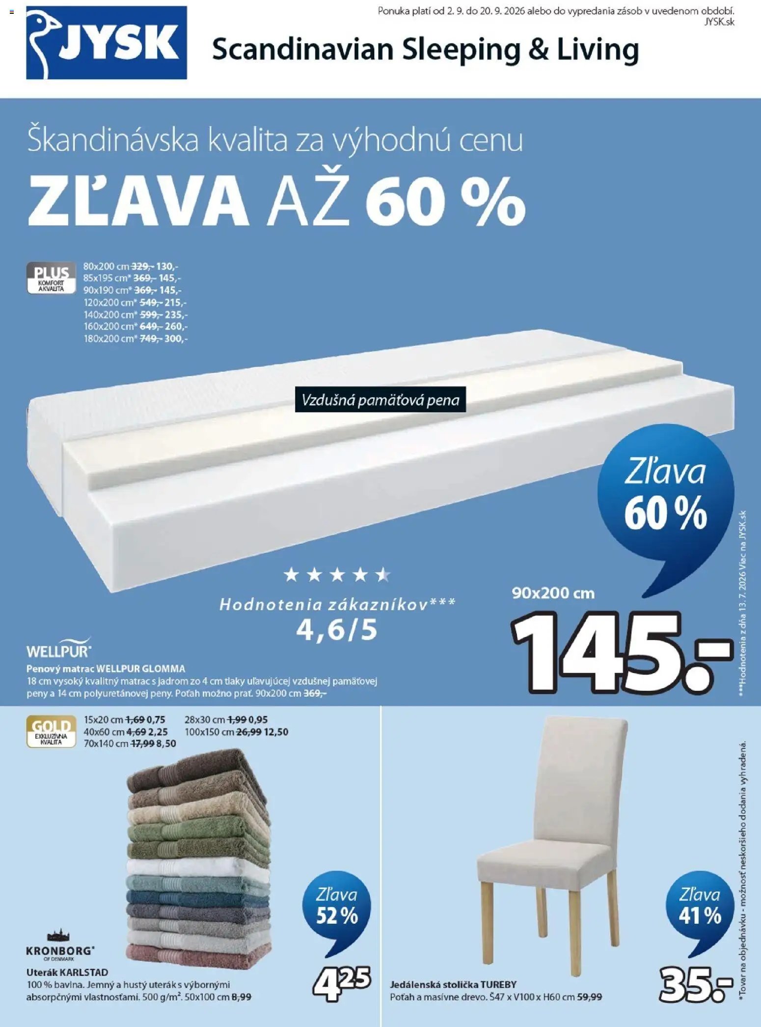 JYSK leták od 02.09.2026 JYSK matrace - zľava až 60%
