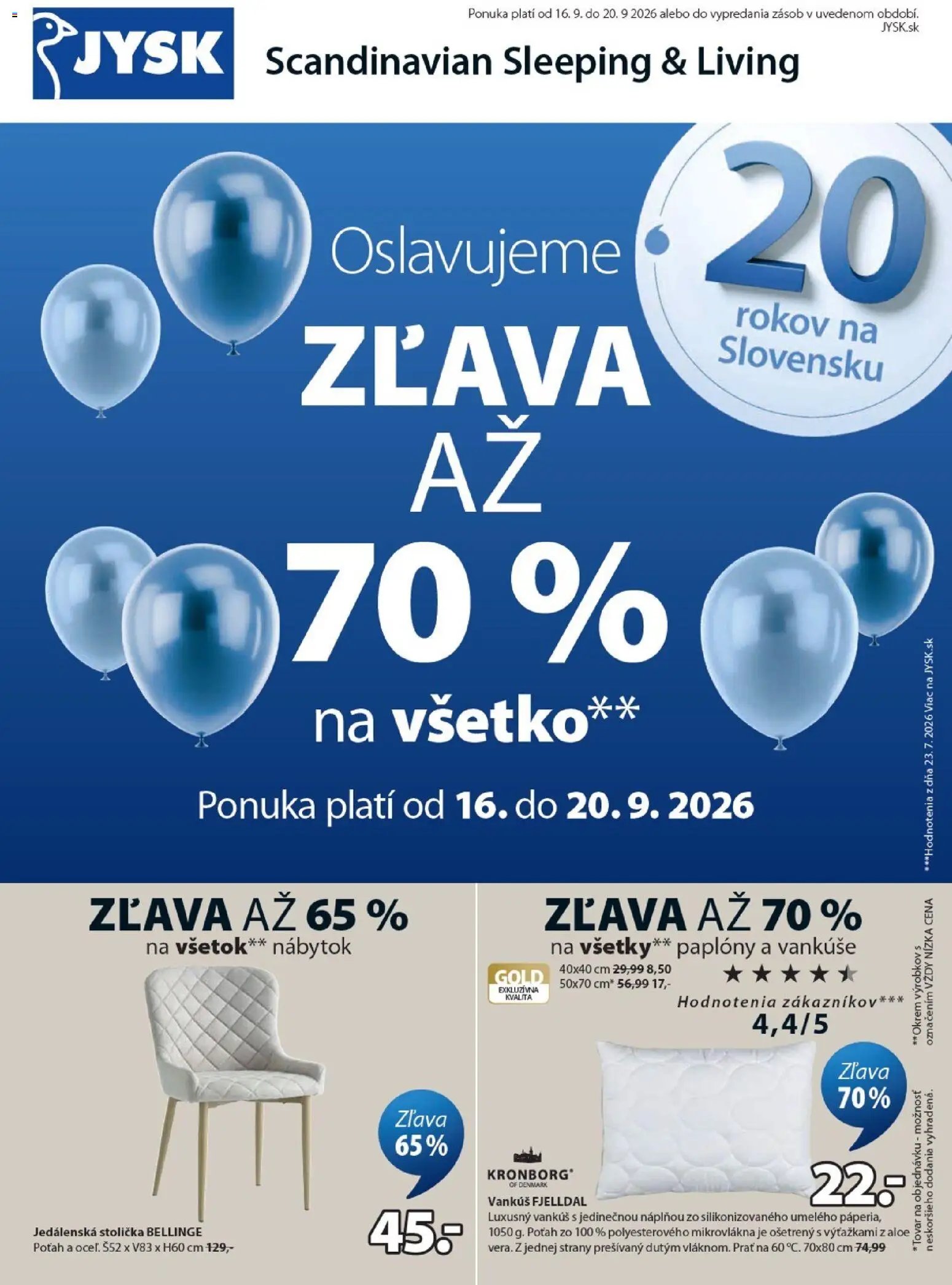 JYSK leták od 16.09.2026 JYSK zľava až 70%