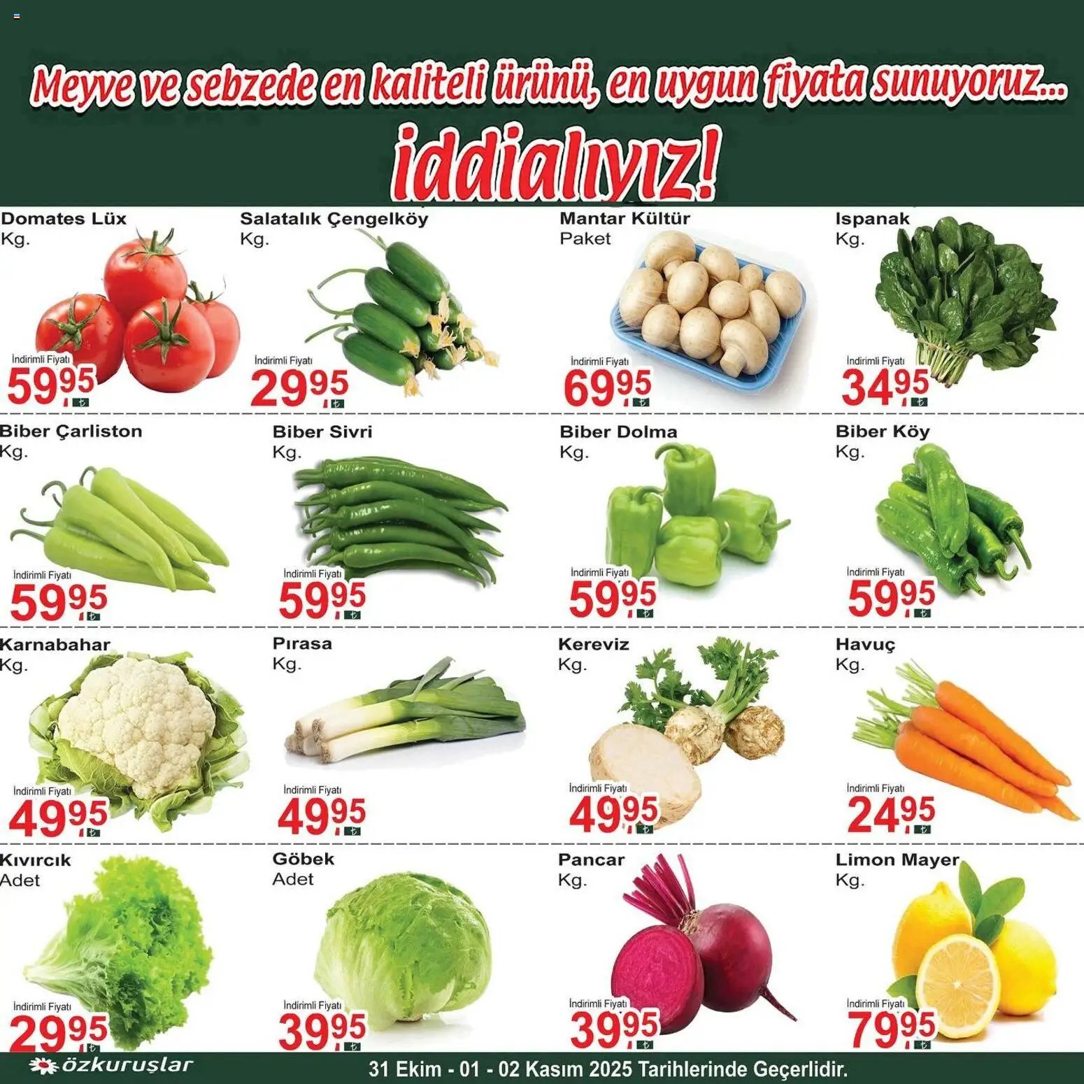 Özkuruşlar tarihli katalog 31 1010 2025 Meyve Sebze