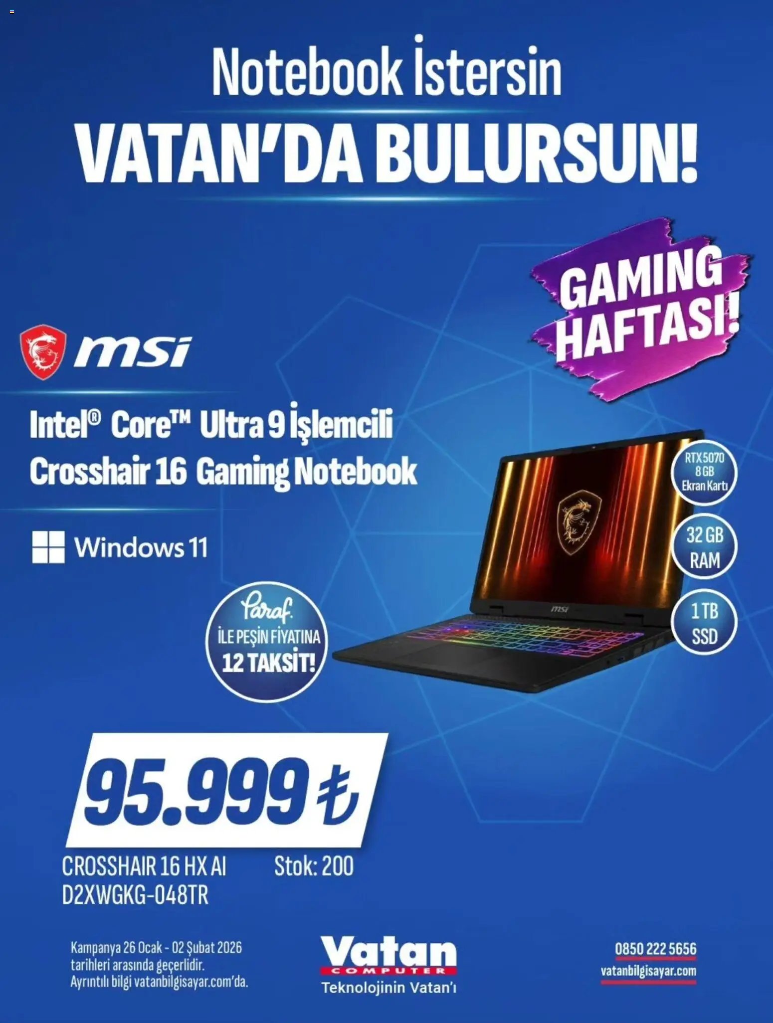 Vatan Bilgisayar tarihli katalog 26 0101 2026 İndirim