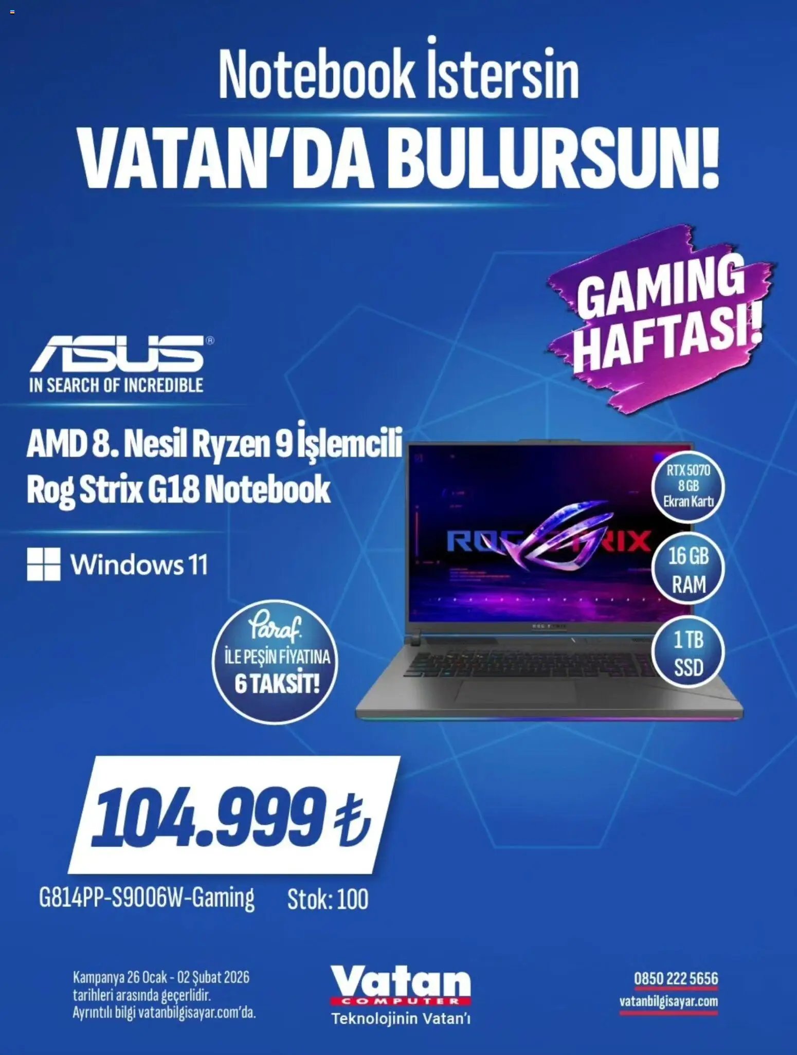 Vatan Bilgisayar tarihli katalog 26 0101 2026 İndirim