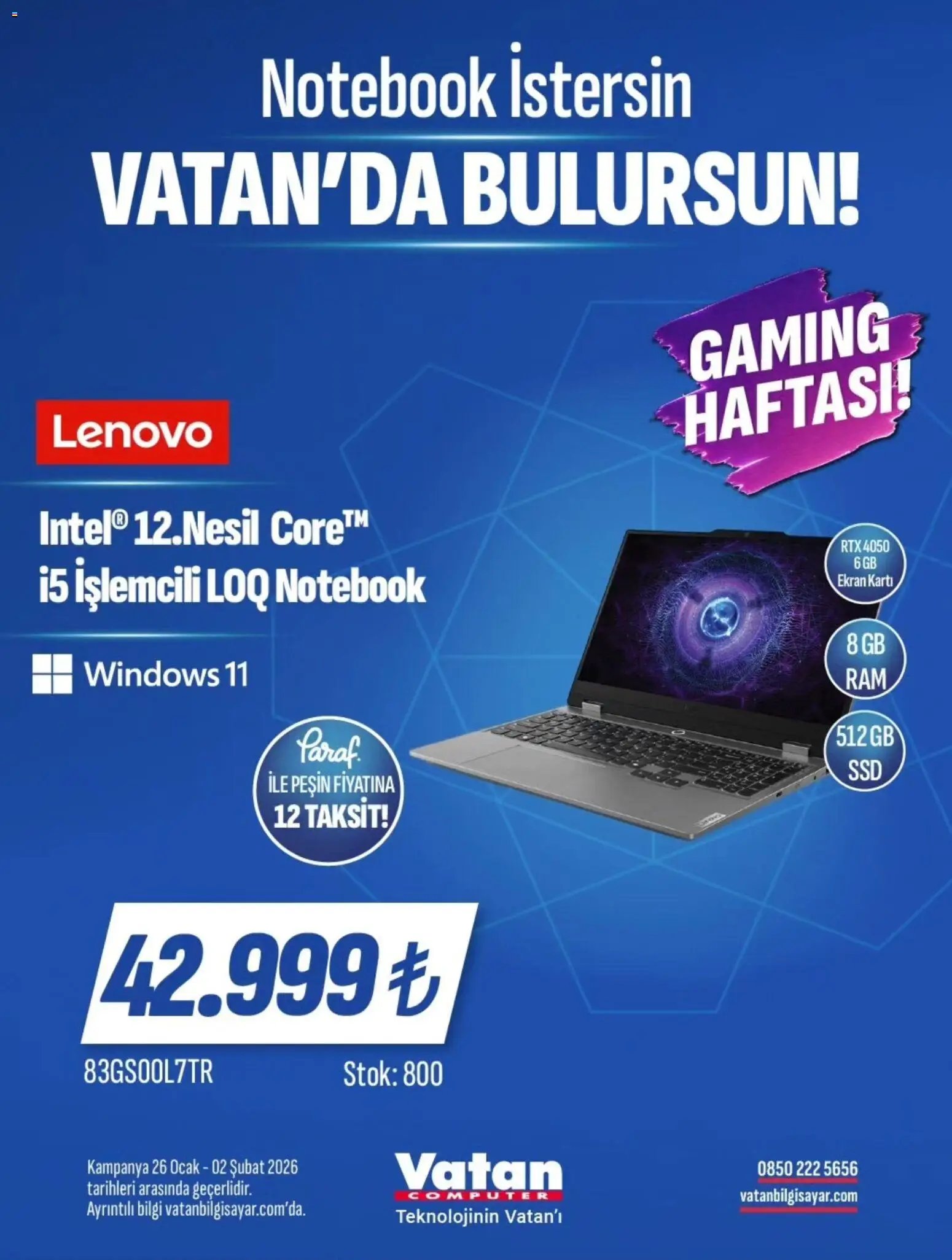 Vatan Bilgisayar tarihli katalog 26 0101 2026 İndirim