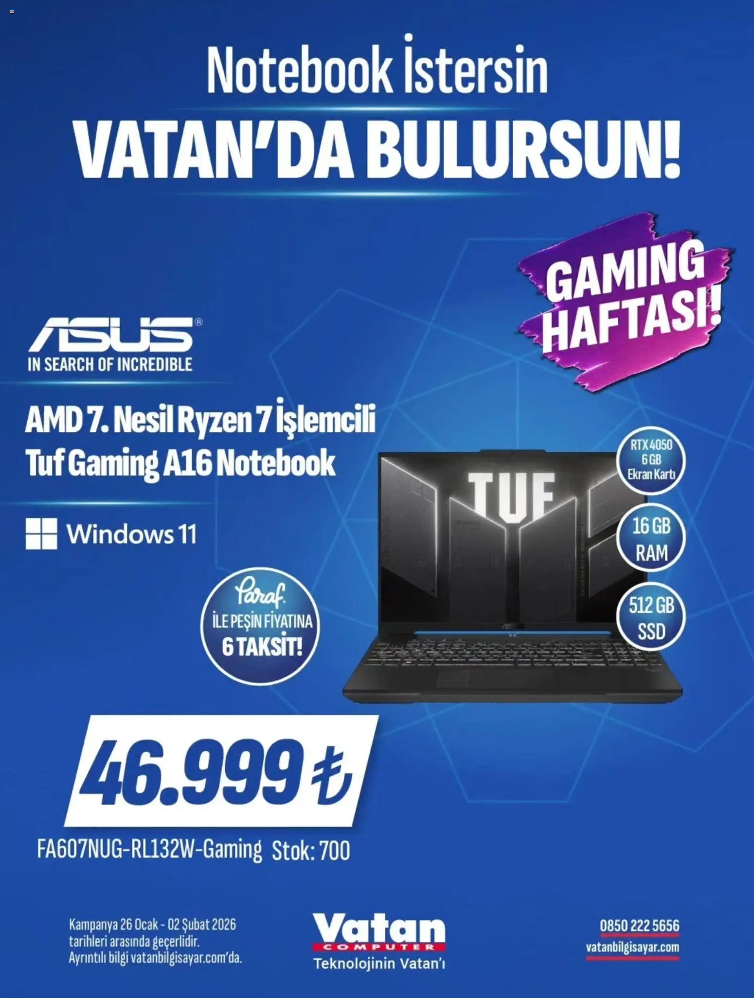 Vatan Bilgisayar tarihli katalog 26 0101 2026 İndirim