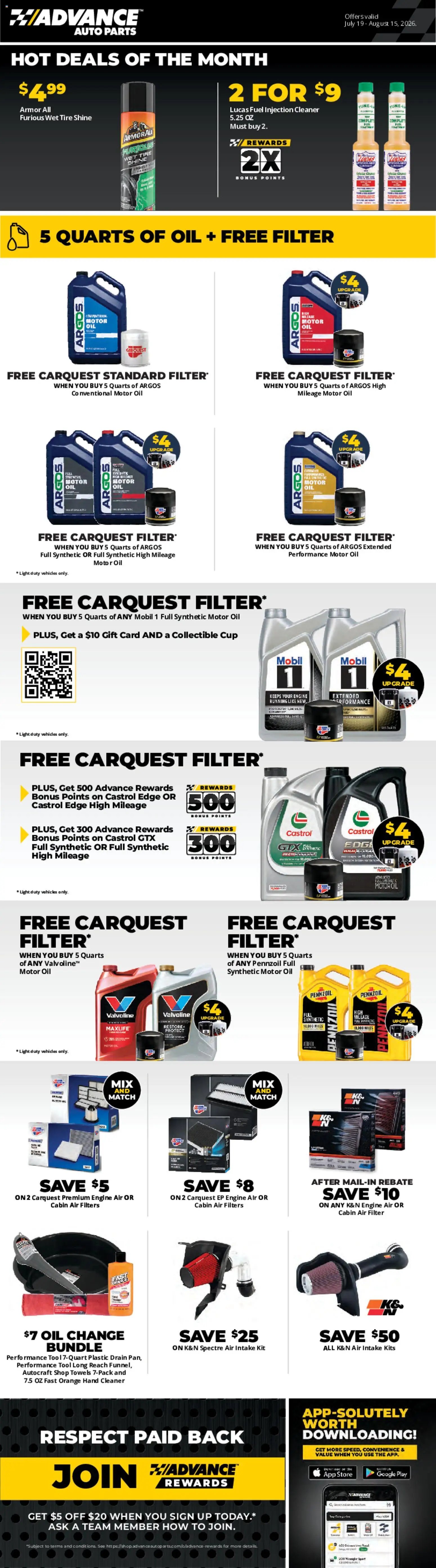 Advance Auto Parts offer from 07/19/2026 Advance Auto Parts Weekly Ad