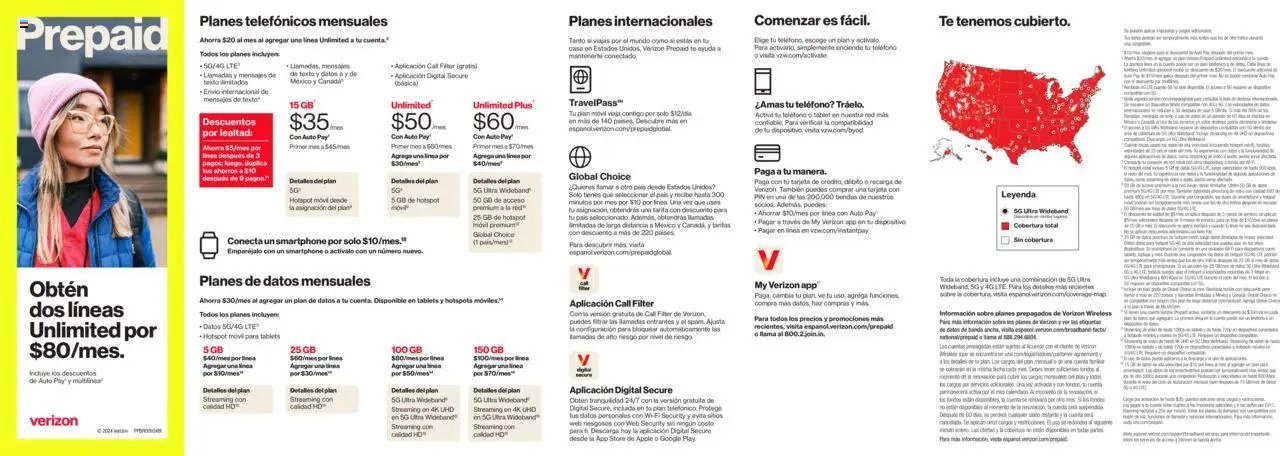 Verizon offer from 11/01/2024 Prepaid Brochure - Spanish
