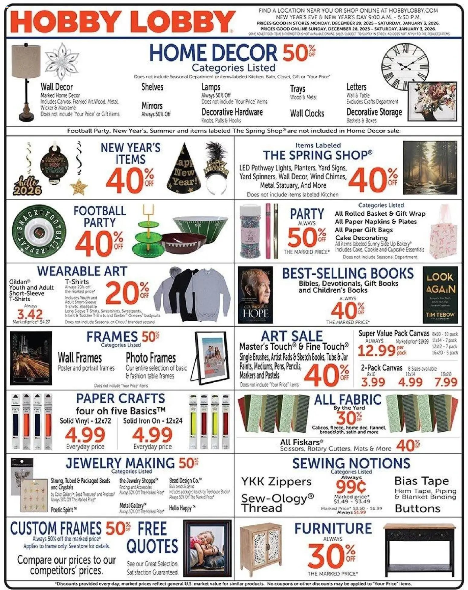 Hobby Lobby offer from 12/28/2025 Weekly Ad