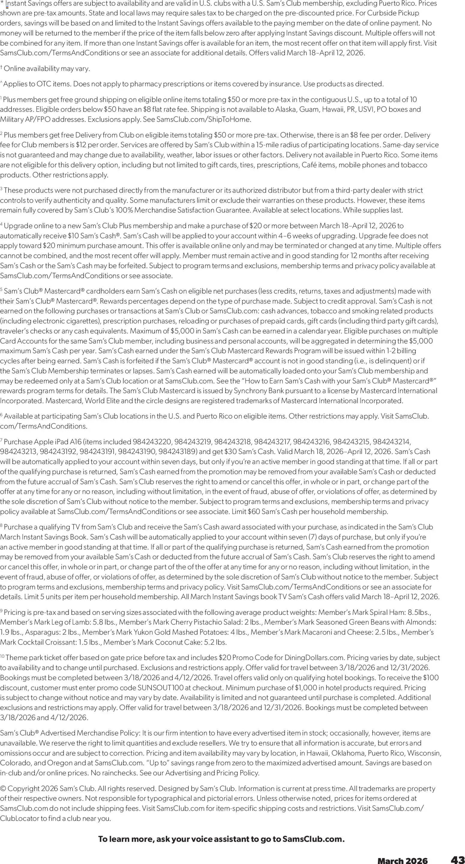 Sam's Club offer from 03/18/2026 Sam's Club Instant Savings Book March