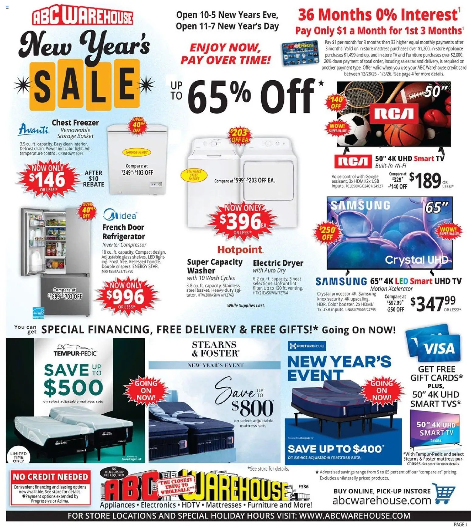 ABC Warehouse offer from 12/28/2025 Weekly Ad