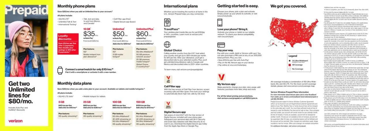 Verizon offer from 11/01/2024 Prepaid Brochure