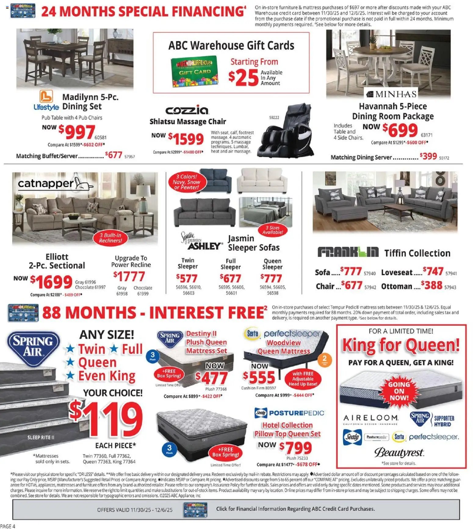 ABC Warehouse offer from 11/30/2025 Weekly Ad