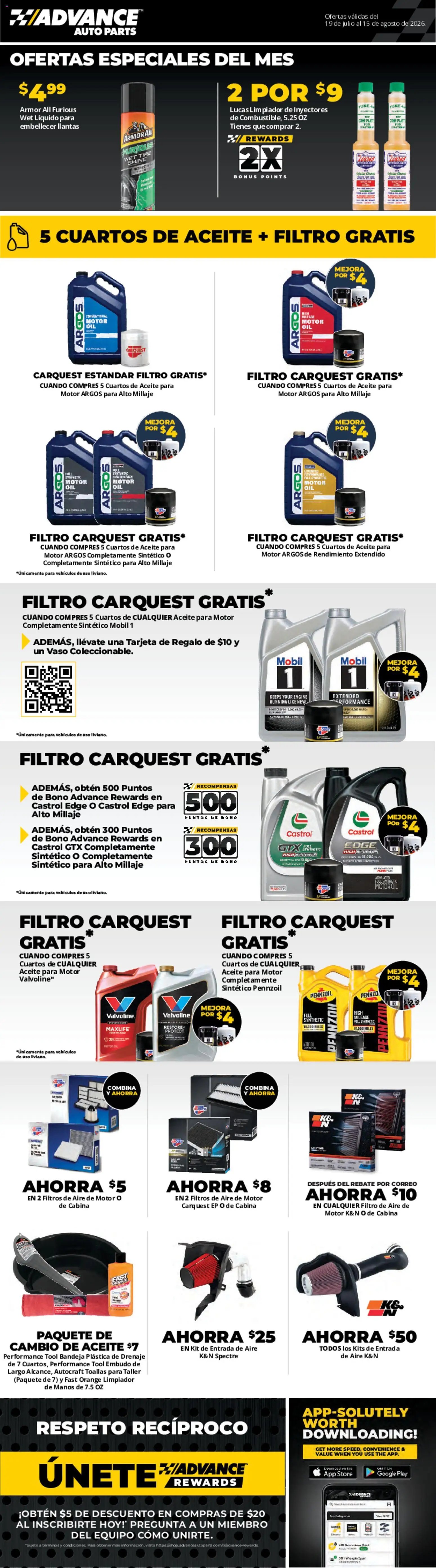 Advance Auto Parts offer from 07/19/2026 Advance Auto Parts Weekly Ad - Spanish