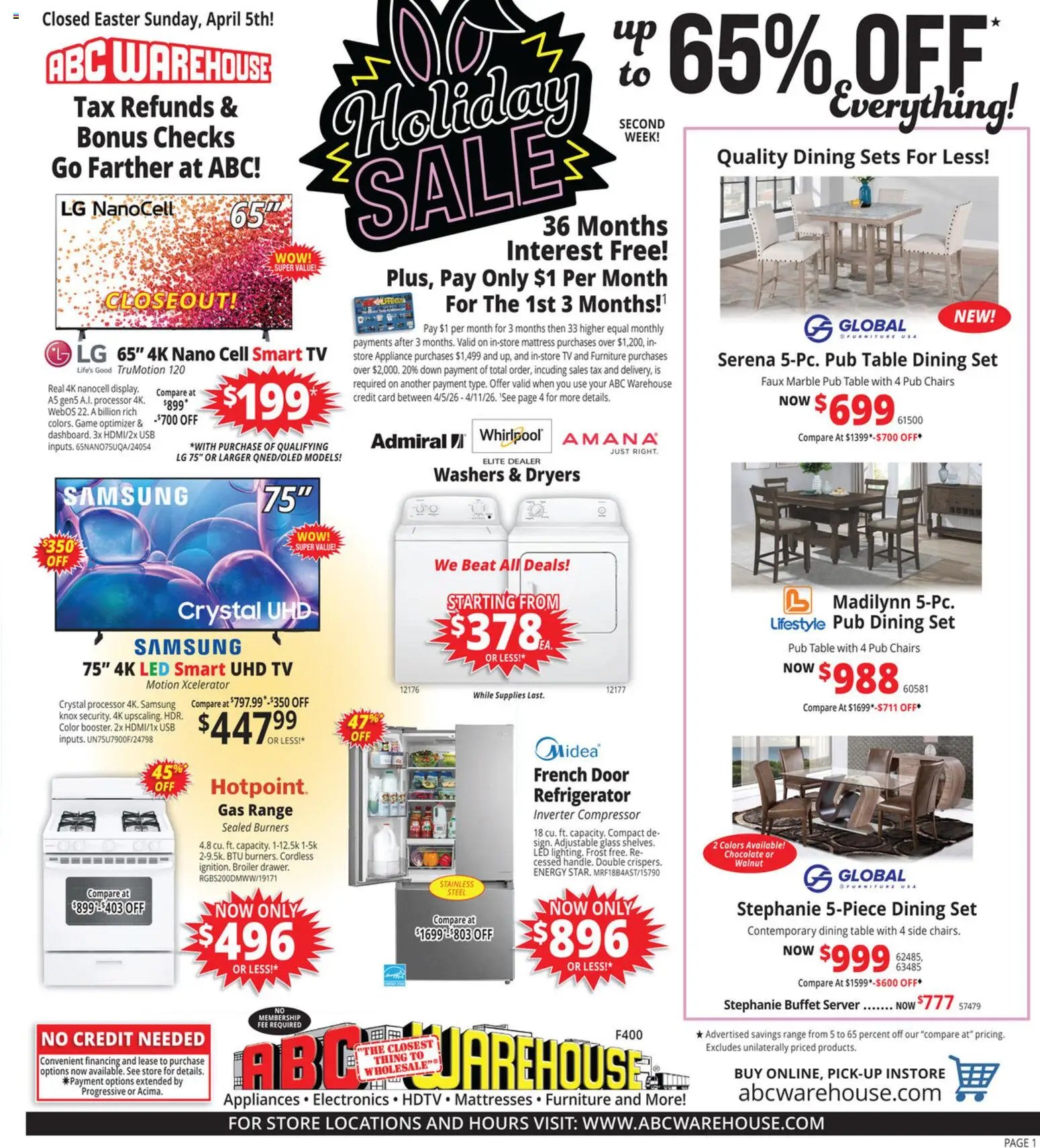 ABC Warehouse offer from 04/05/2026 ABC Warehouse Weekly Ad