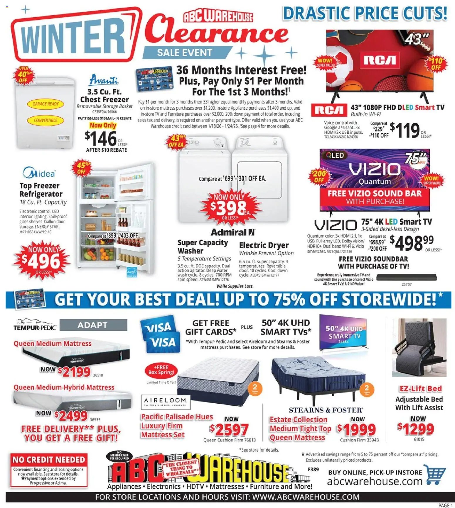 ABC Warehouse offer from 01/18/2026 Weekly Ad