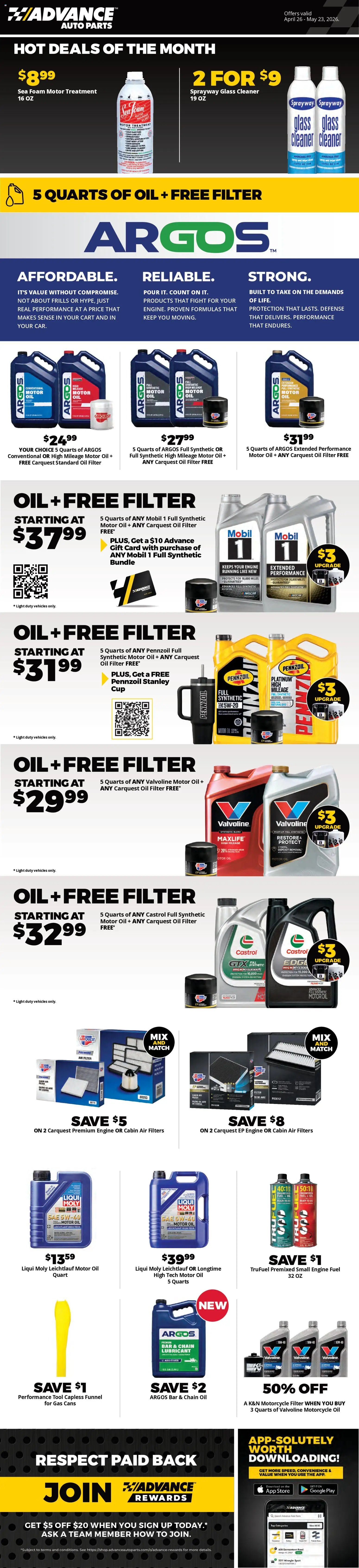 Advance Auto Parts offer from 04/22/2026 Advance Auto Parts Weekly Ad