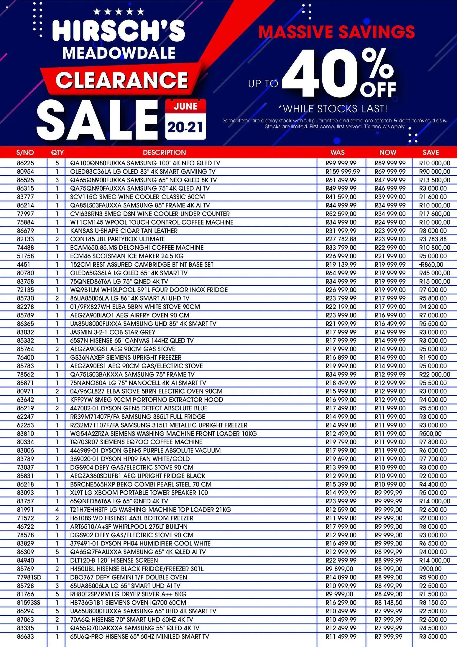 Hirsch's special from 20/06/2026 Hirsch's Meadowdale Clearance Sale
